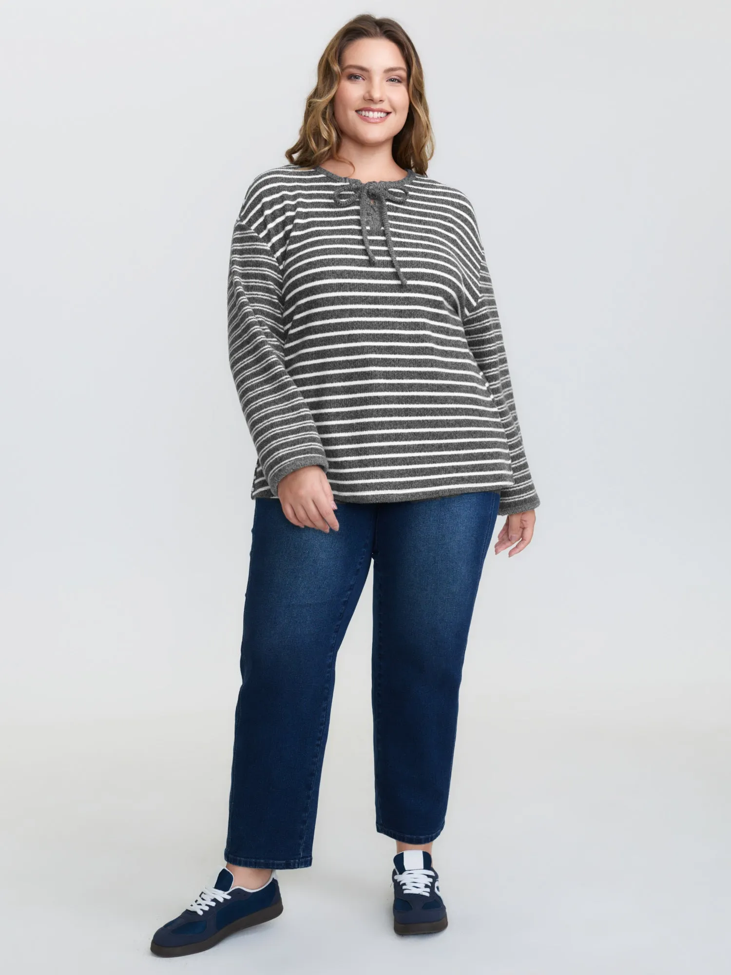 Ribbed Stripe Textured Neck-Tie T-Shirt sold by Bloomchic product image thumbnail 2