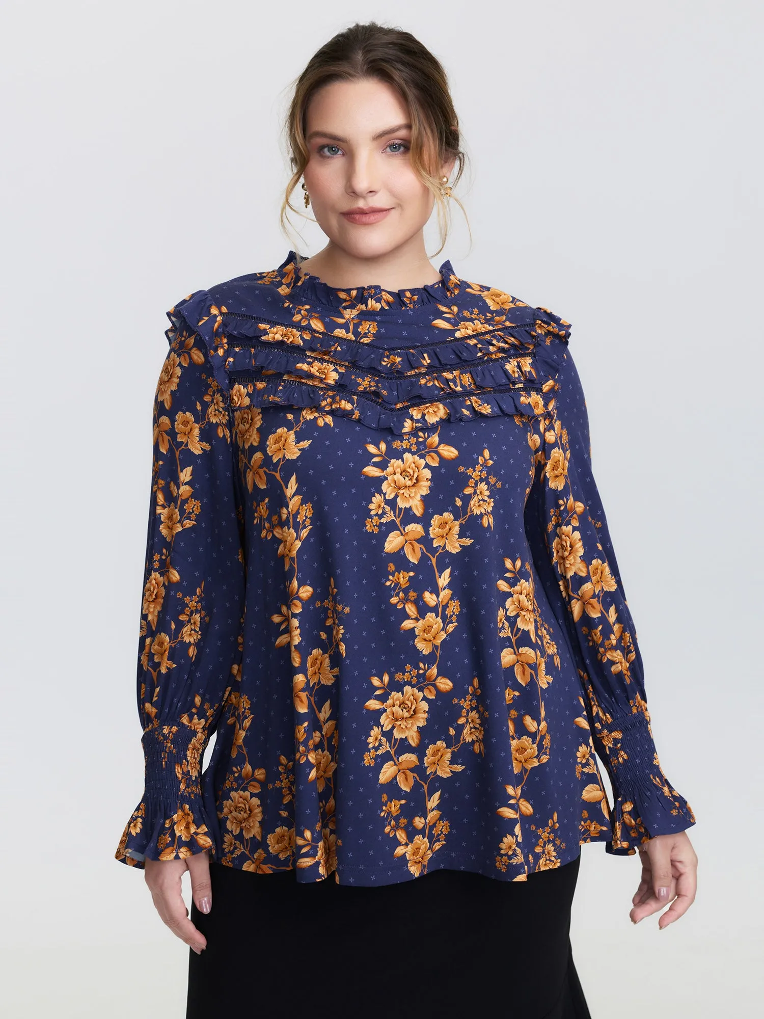 Floral Layered Ruffled Neckline Blouse sold by Bloomchic product image thumbnail 2