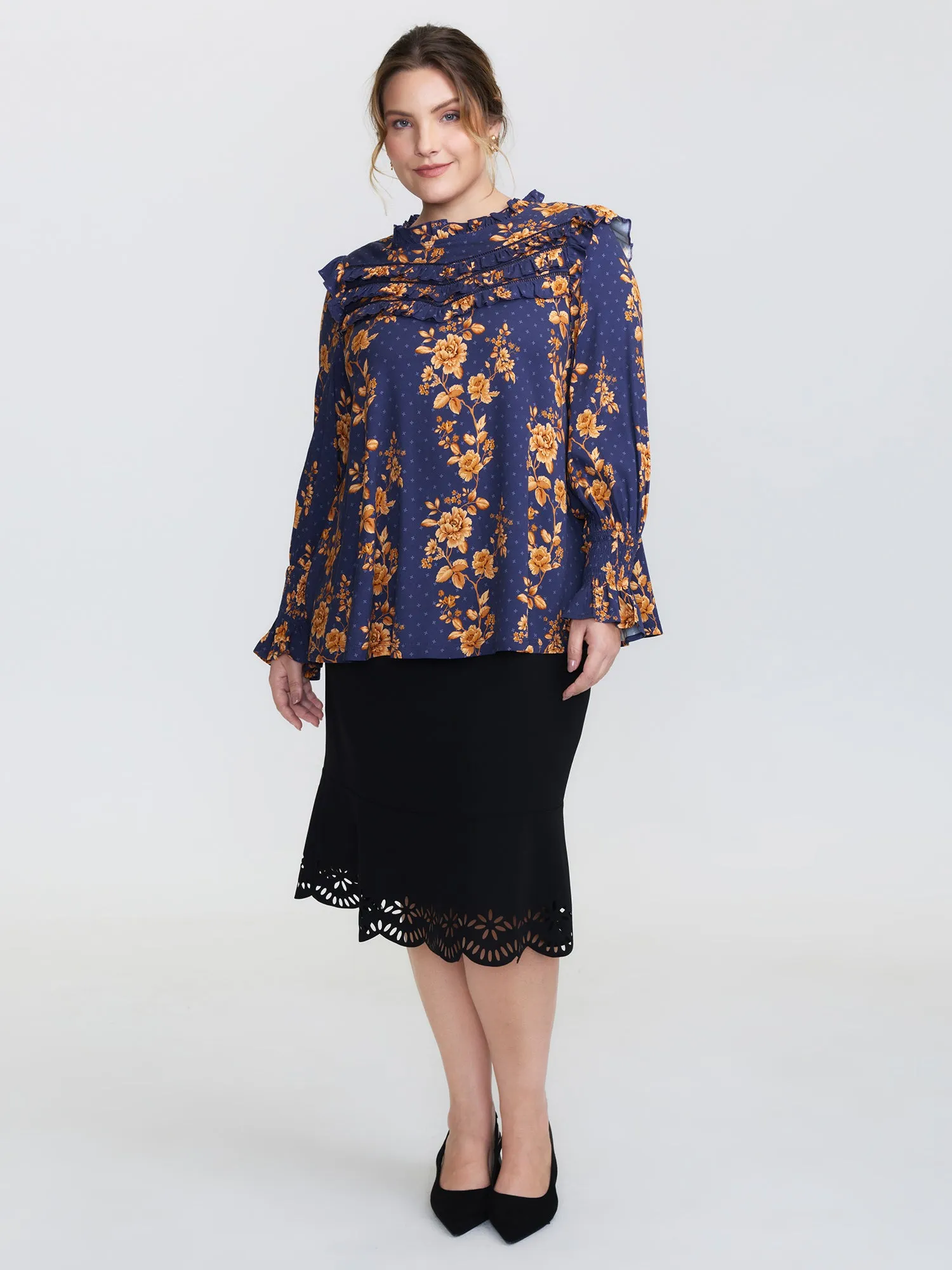 Floral Layered Ruffled Neckline Blouse sold by Bloomchic