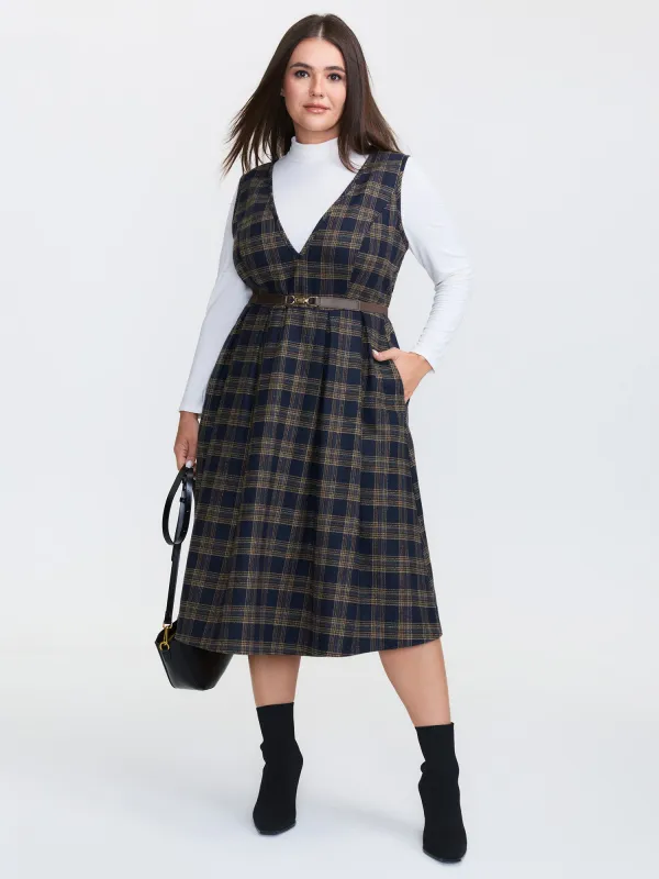 Checkered Pleated Pocket Midi Dress sold by Bloomchic