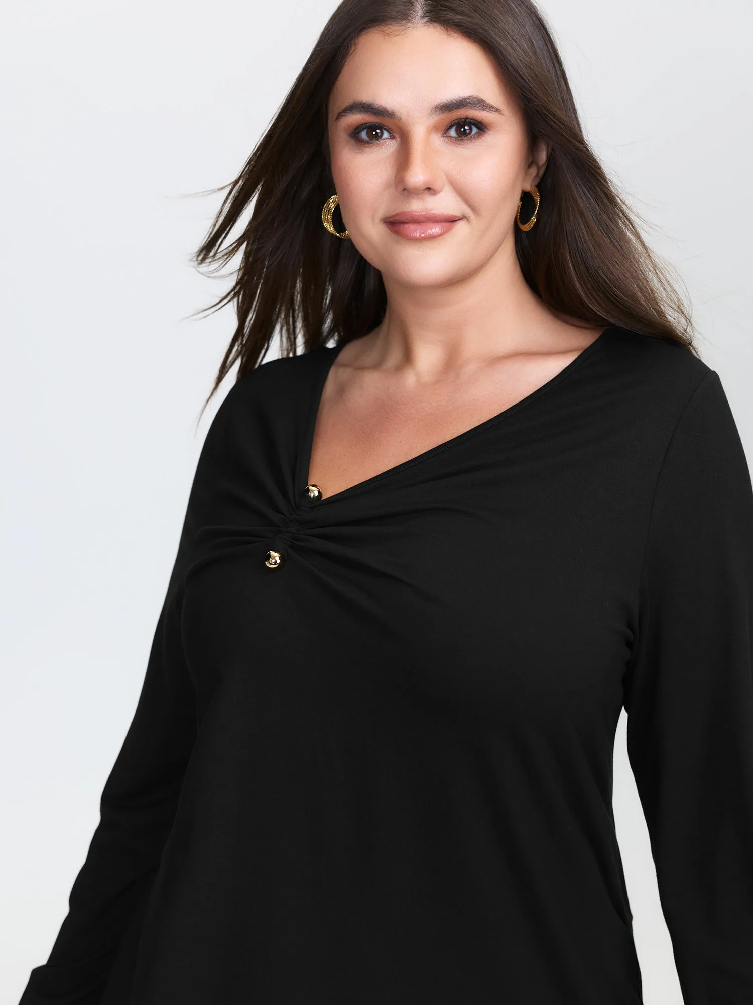 Knotted Side Neckline Stretchy Knit Top sold by Bloomchic product image thumbnail 3