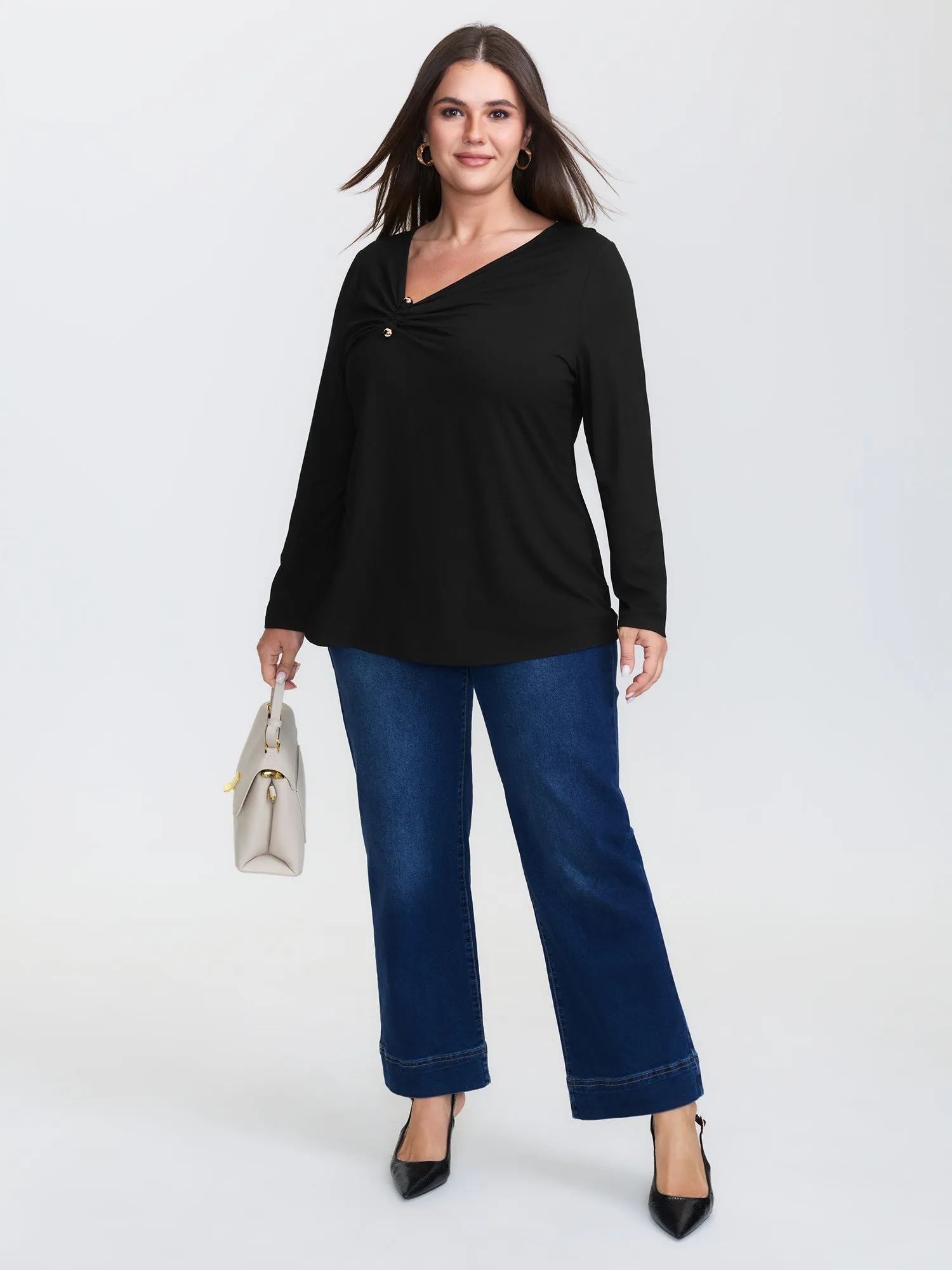 Knotted Side Neckline Stretchy Knit Top sold by Bloomchic product image thumbnail 2