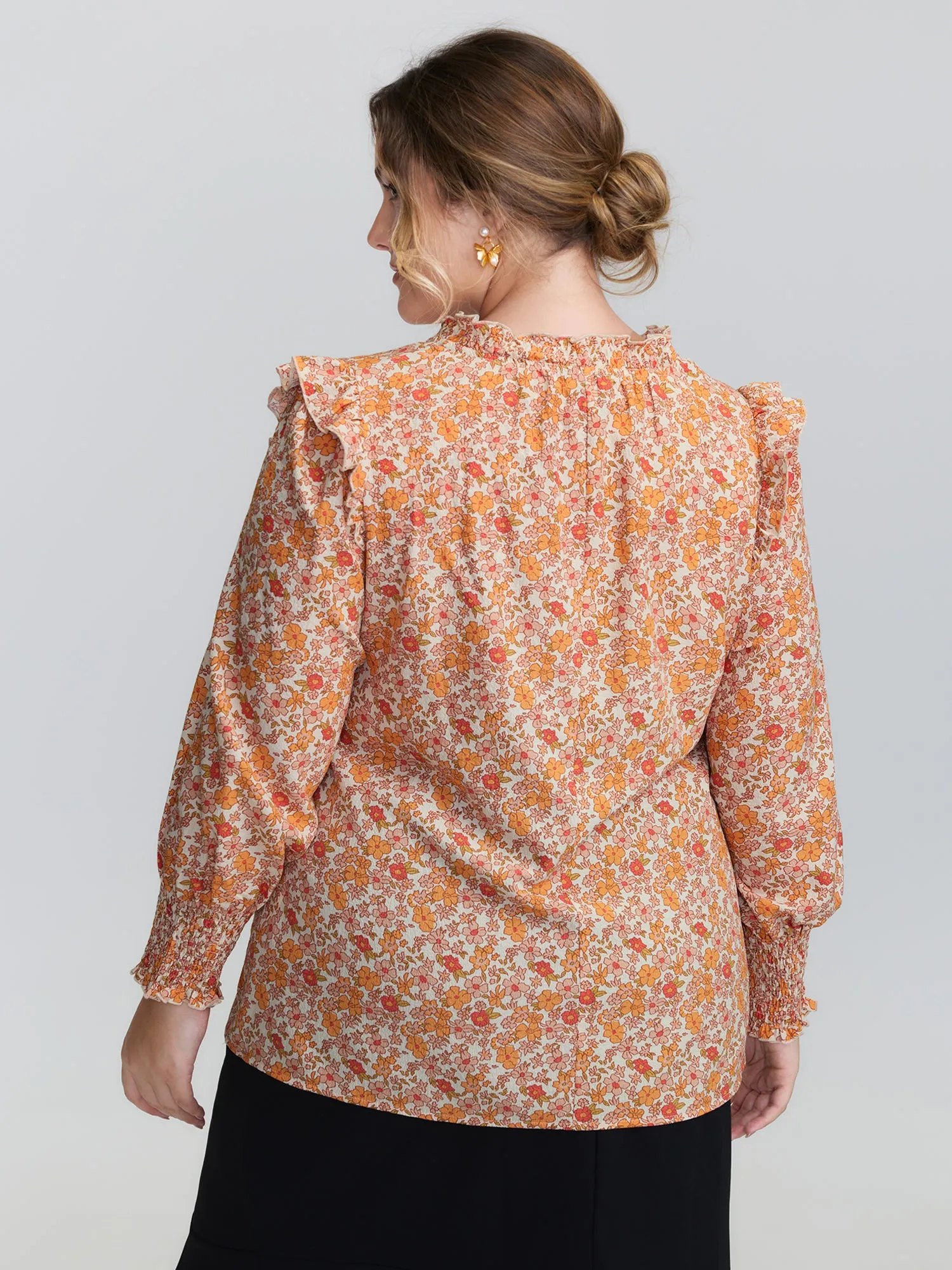 Chiffon Floral Print Ruffled Shoulder Blouse sold by Bloomchic product image thumbnail 4