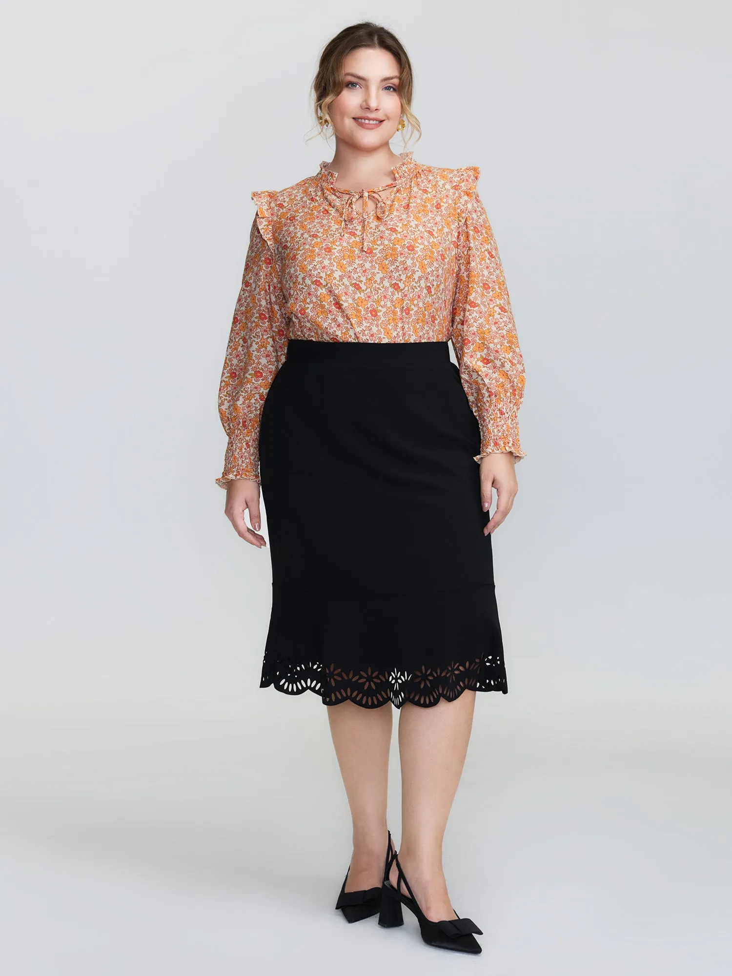 Chiffon Floral Print Ruffled Shoulder Blouse sold by Bloomchic product image thumbnail 2