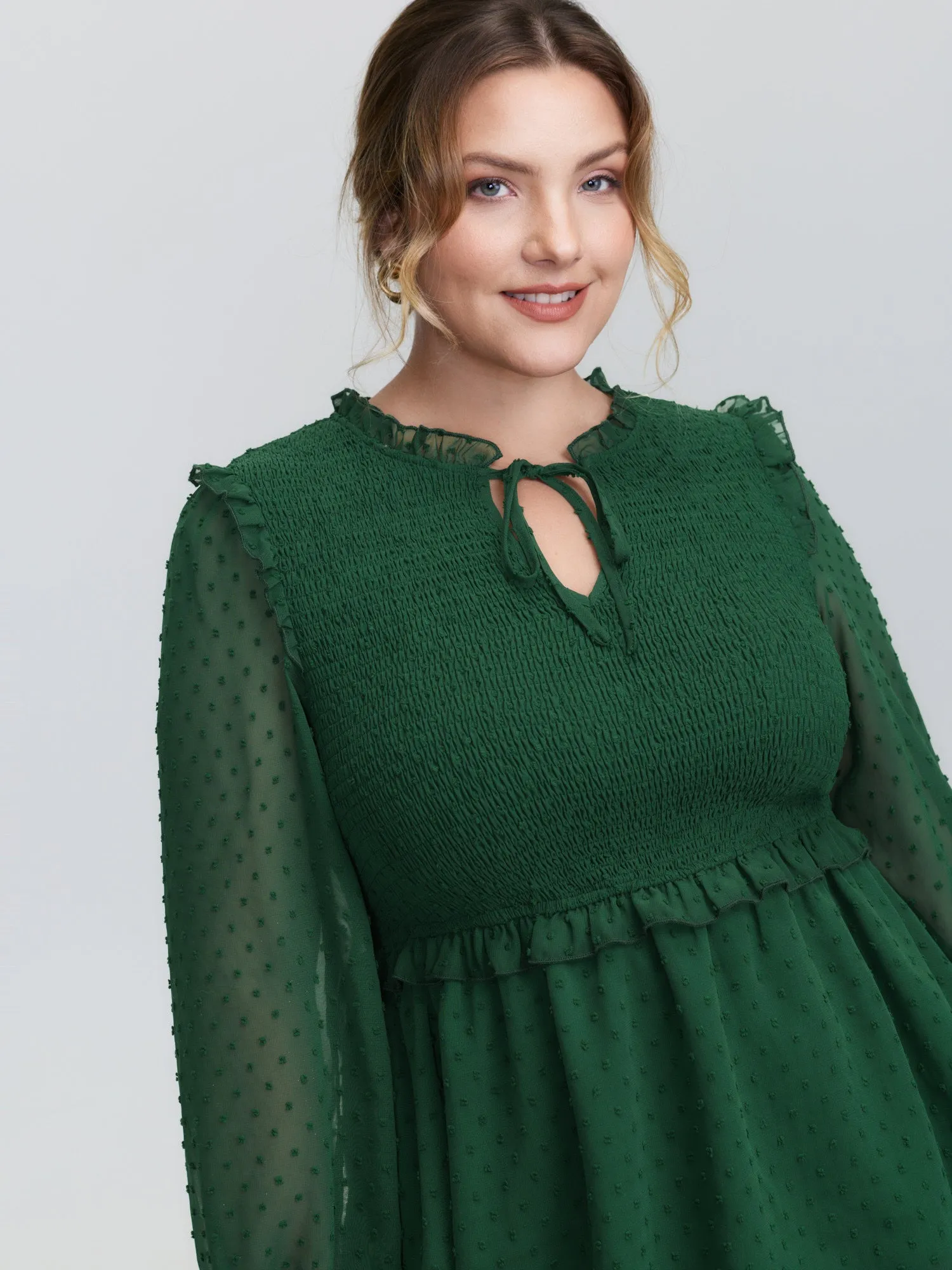 Shirred Textured Neck-Tie Blouse sold by Bloomchic product image thumbnail 3