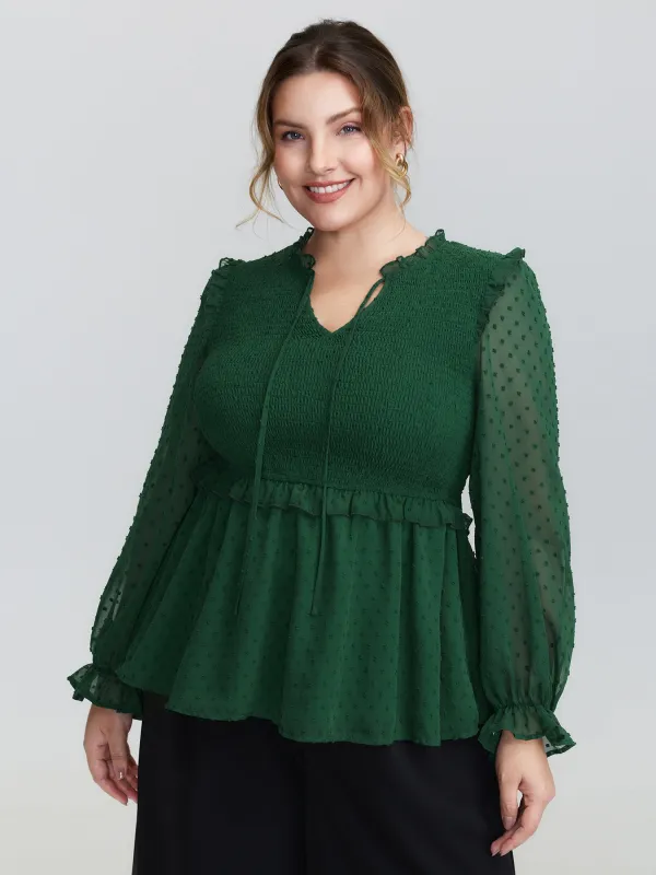 Shirred Textured Neck-Tie Blouse sold by Bloomchic