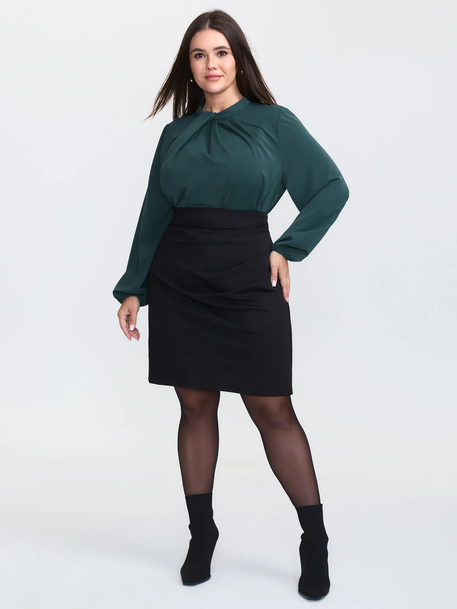 Pleated Mock Neck Long Sleeve Blouse sold by Bloomchic product image thumbnail 3