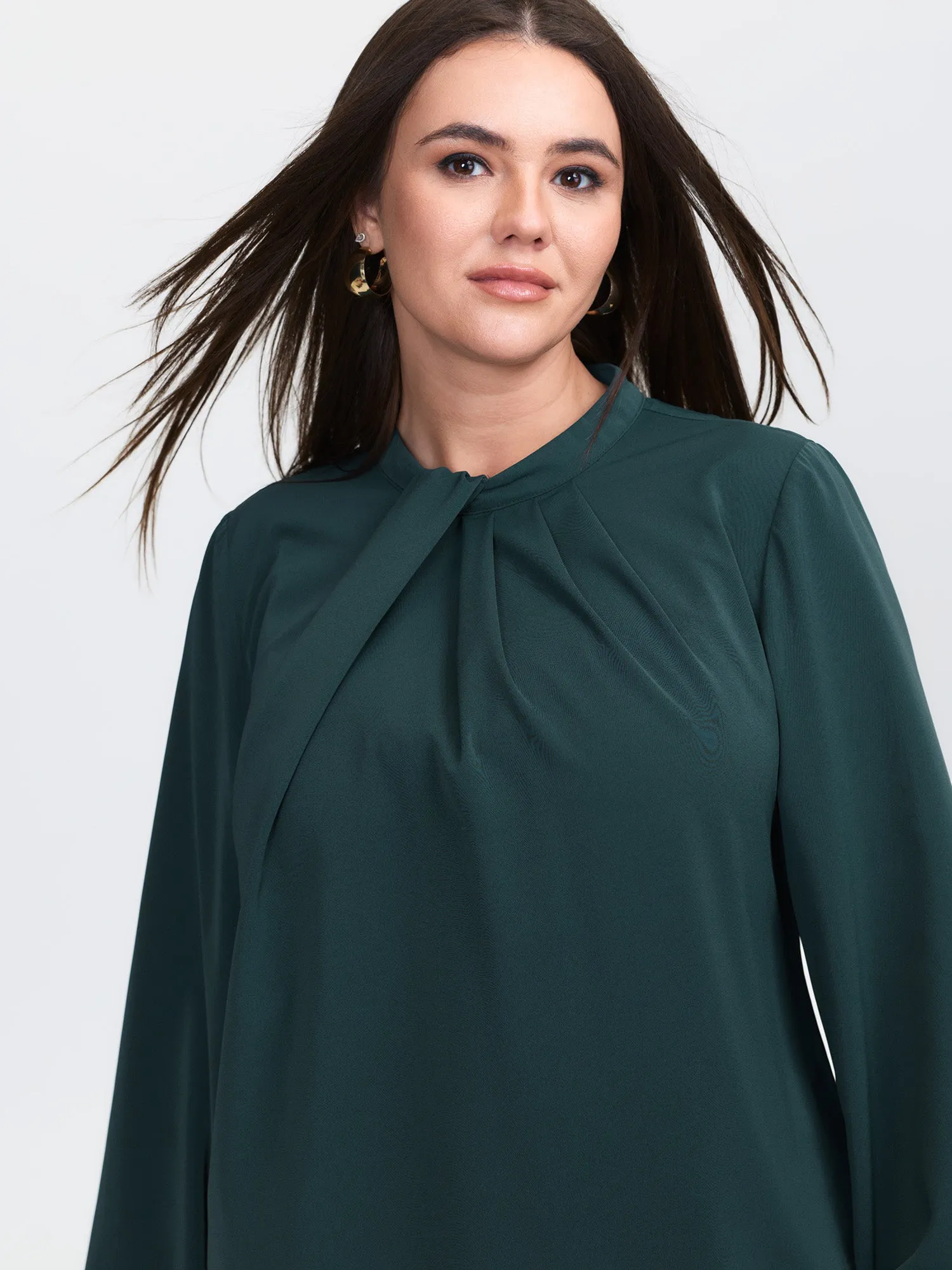 Pleated Mock Neck Long Sleeve Blouse sold by Bloomchic product image thumbnail 2