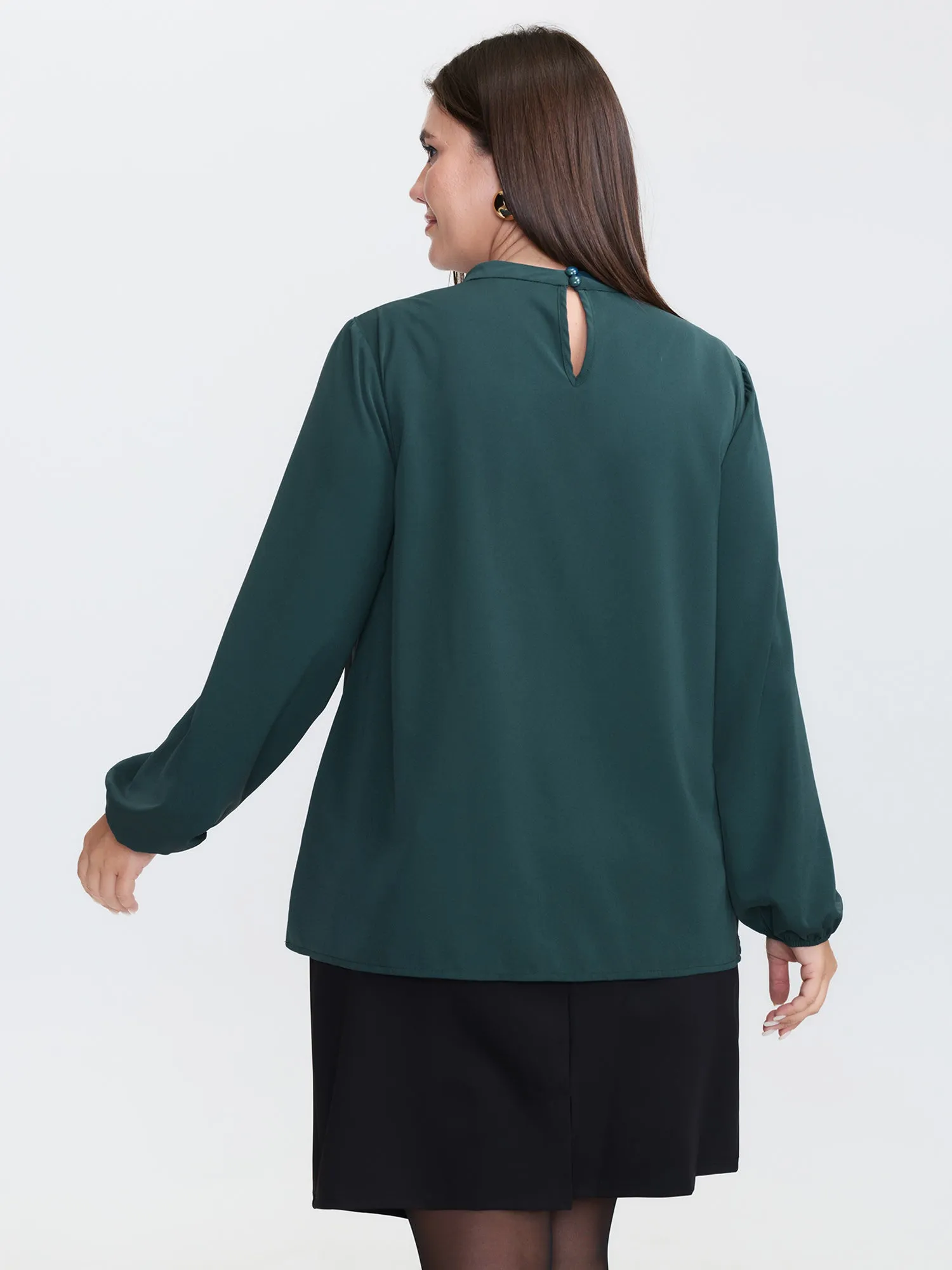 Pleated Mock Neck Long Sleeve Blouse sold by Bloomchic product image thumbnail 4