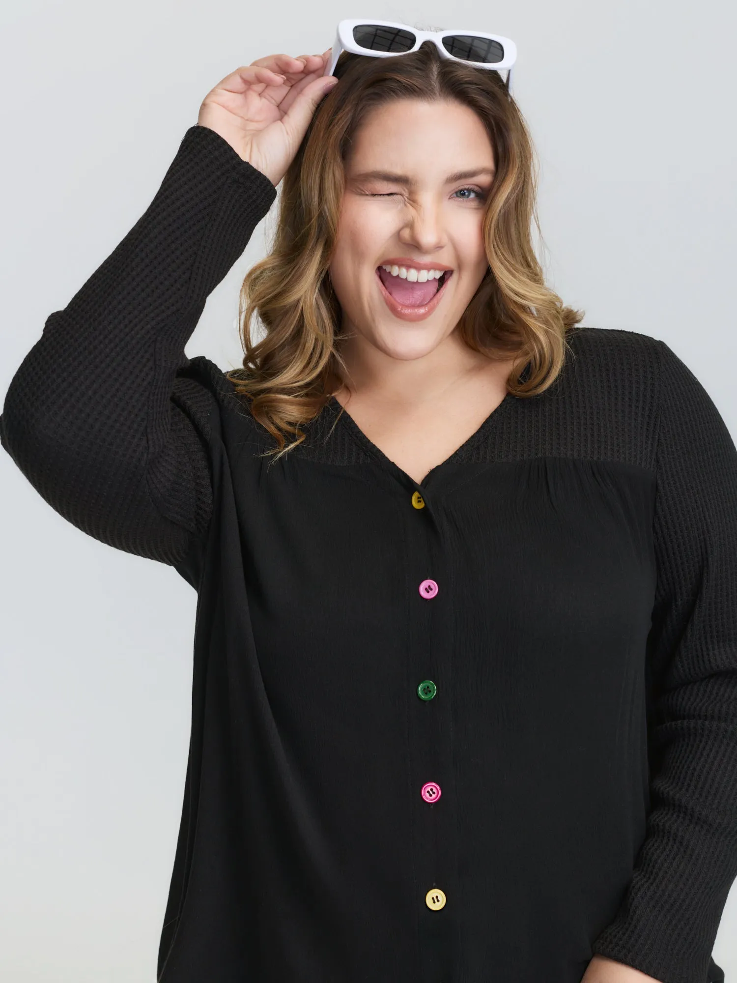 Stretchy Textured Colorful Button Blouse sold by Bloomchic product image thumbnail 2