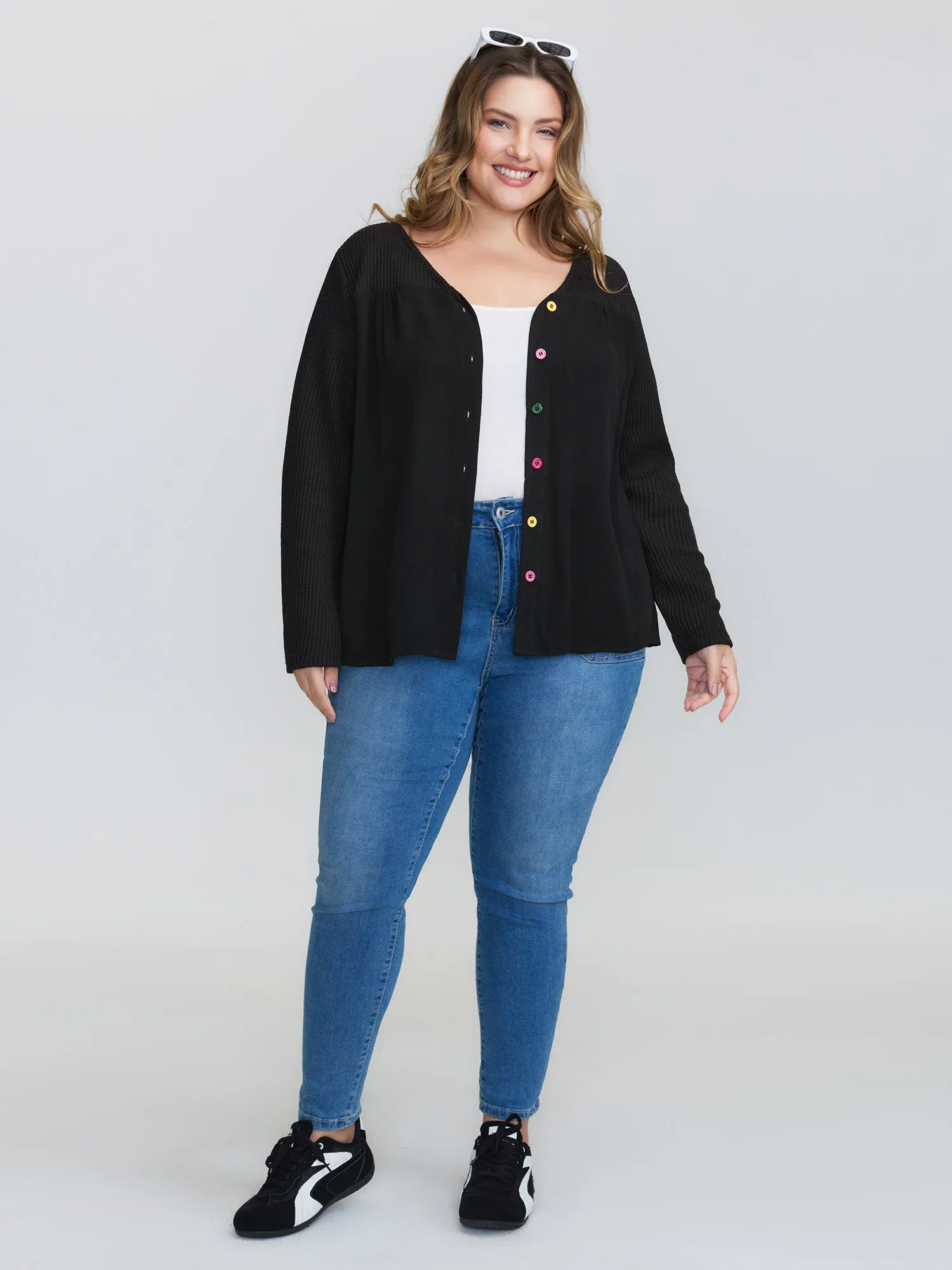 Stretchy Textured Colorful Button Blouse sold by Bloomchic product image thumbnail 3