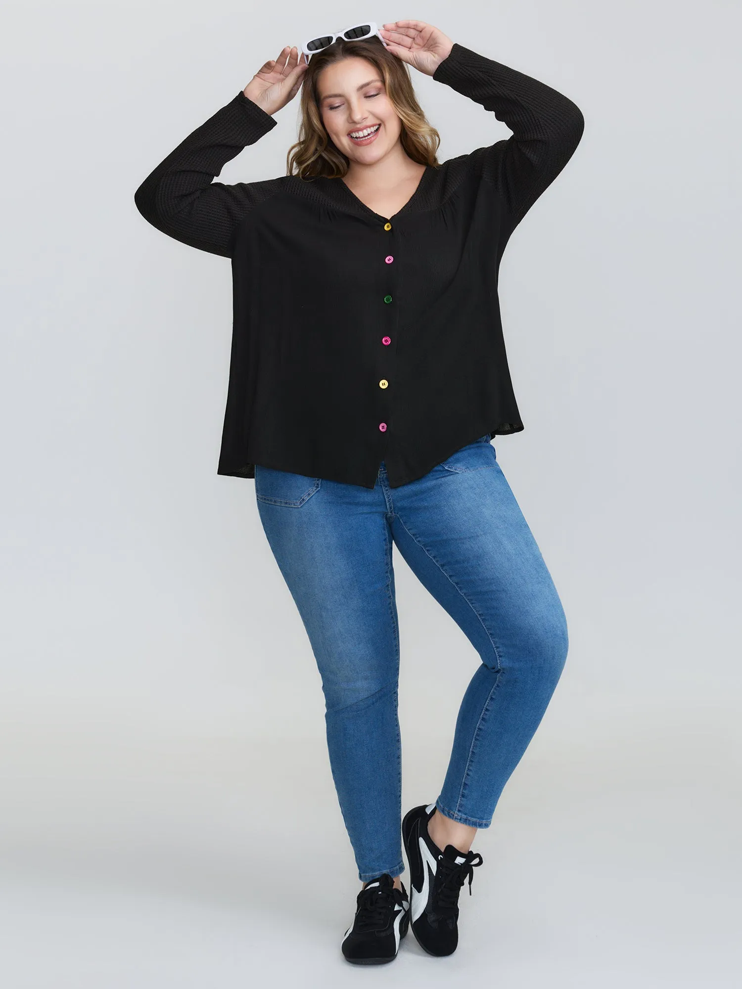 Stretchy Textured Colorful Button Blouse sold by Bloomchic product image thumbnail 4