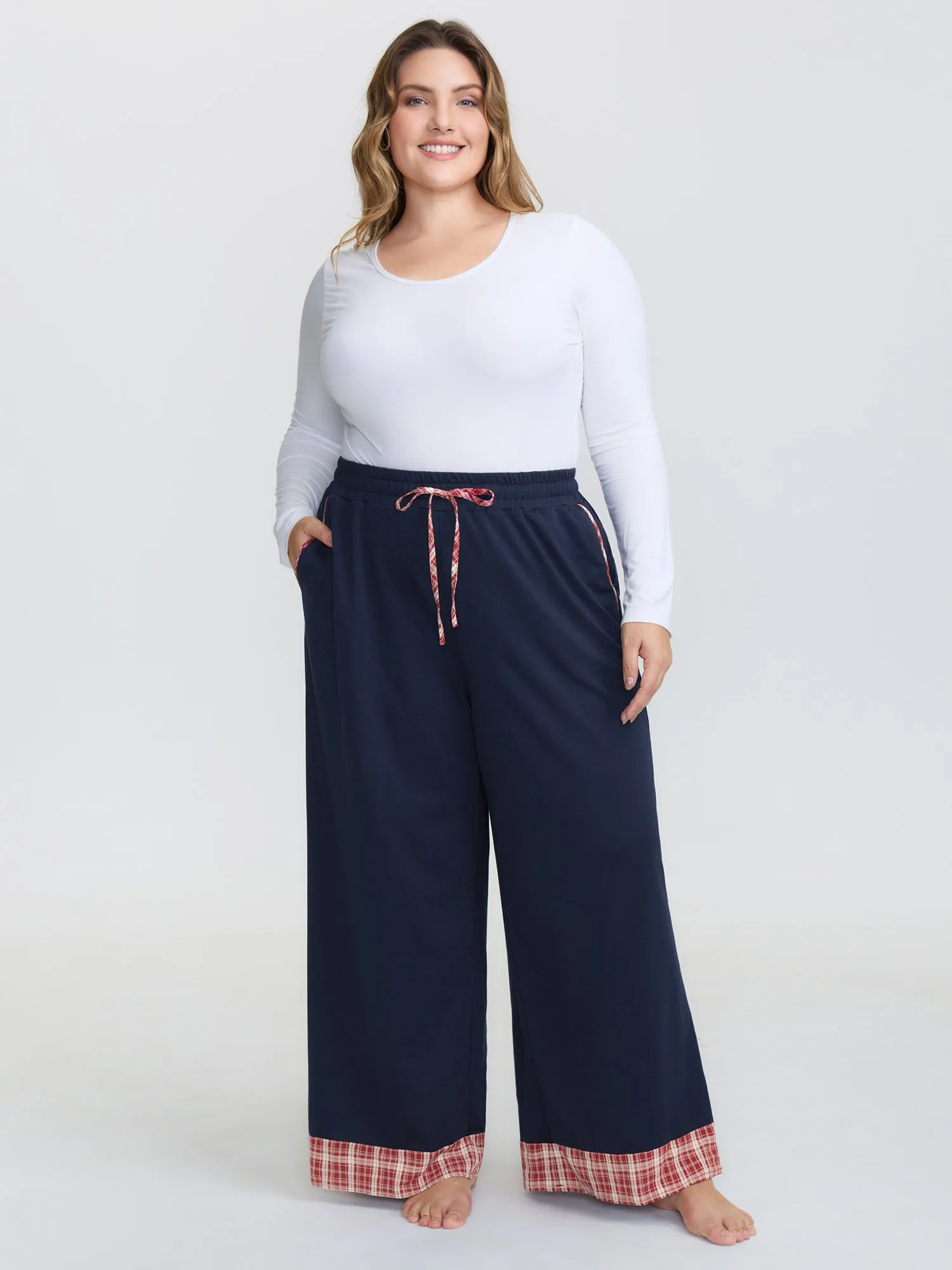 Gingham Edges Stretchy Drawstring Lounge Bottoms sold by Bloomchic product image thumbnail 2