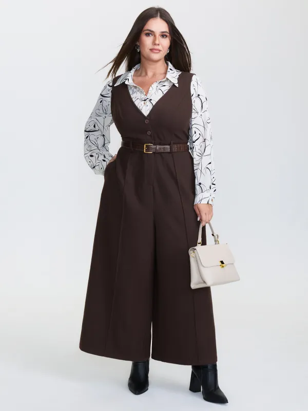 Half Wool Blend Belted Overall Jumpsuit sold by Bloomchic