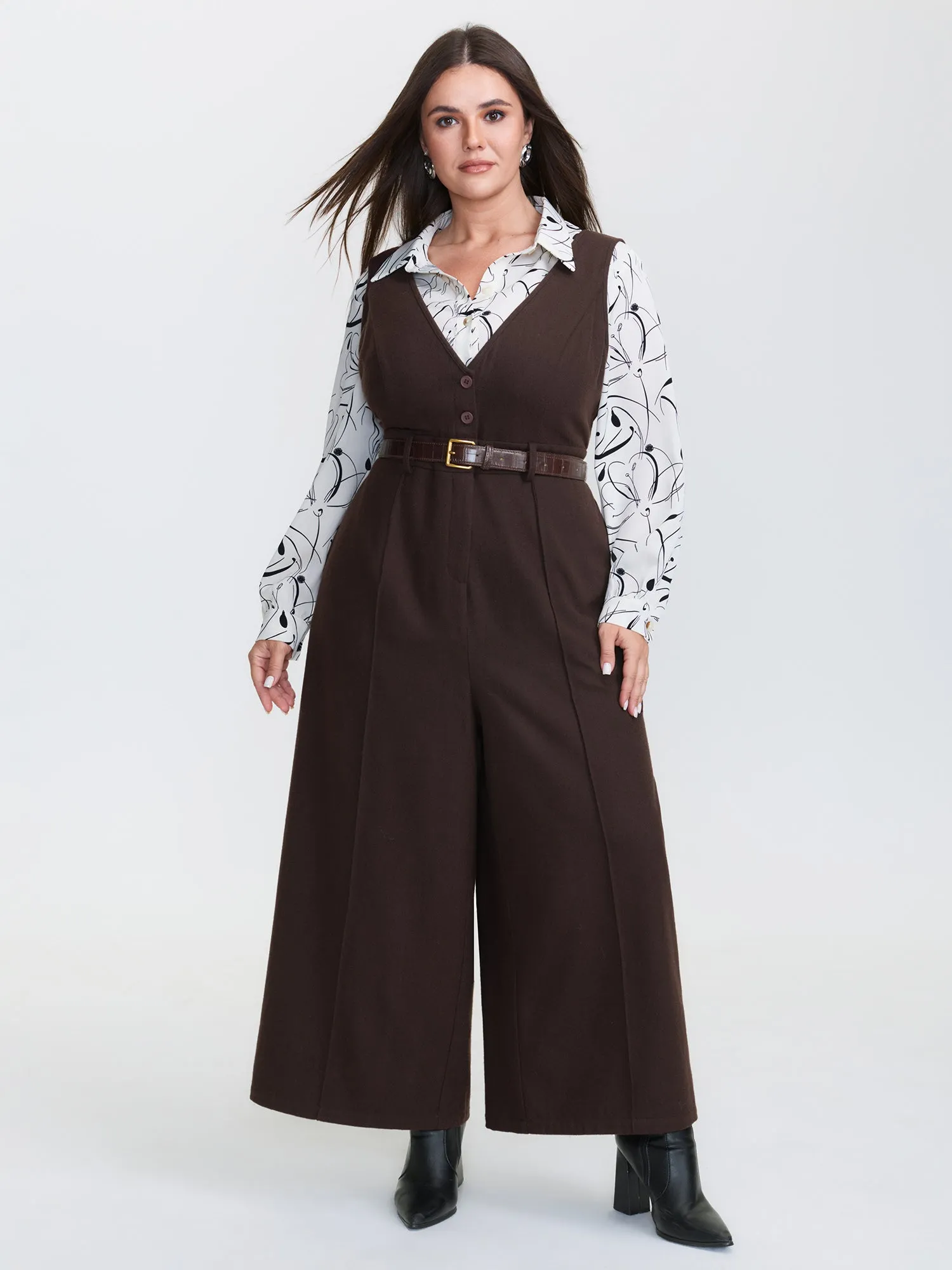 Half Wool Blend Belted Overall Jumpsuit sold by Bloomchic product image thumbnail 3