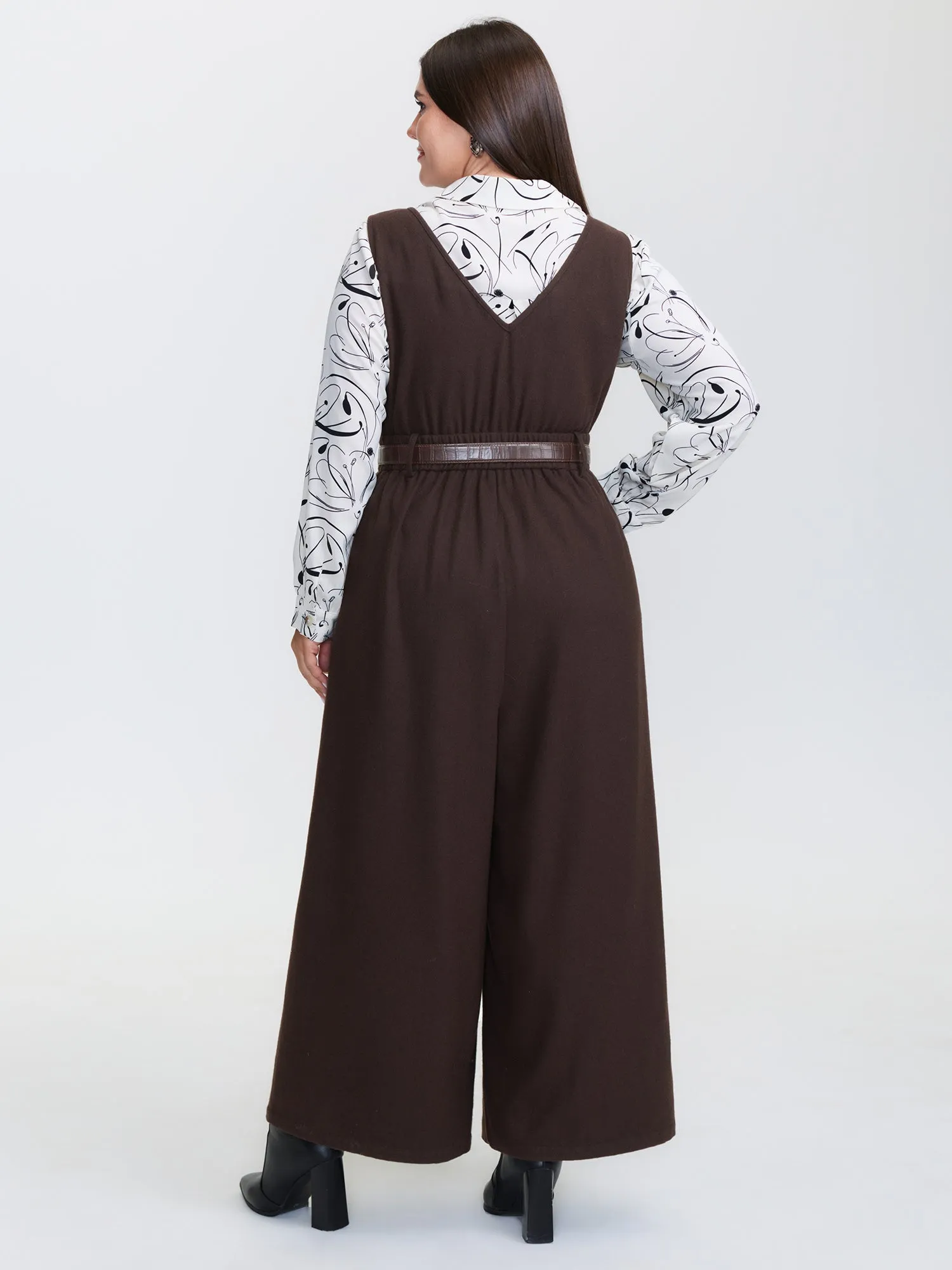Half Wool Blend Belted Overall Jumpsuit sold by Bloomchic product image thumbnail 4