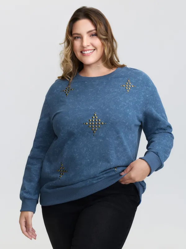Rivets Detail Vintage Sweatshirt sold by Bloomchic