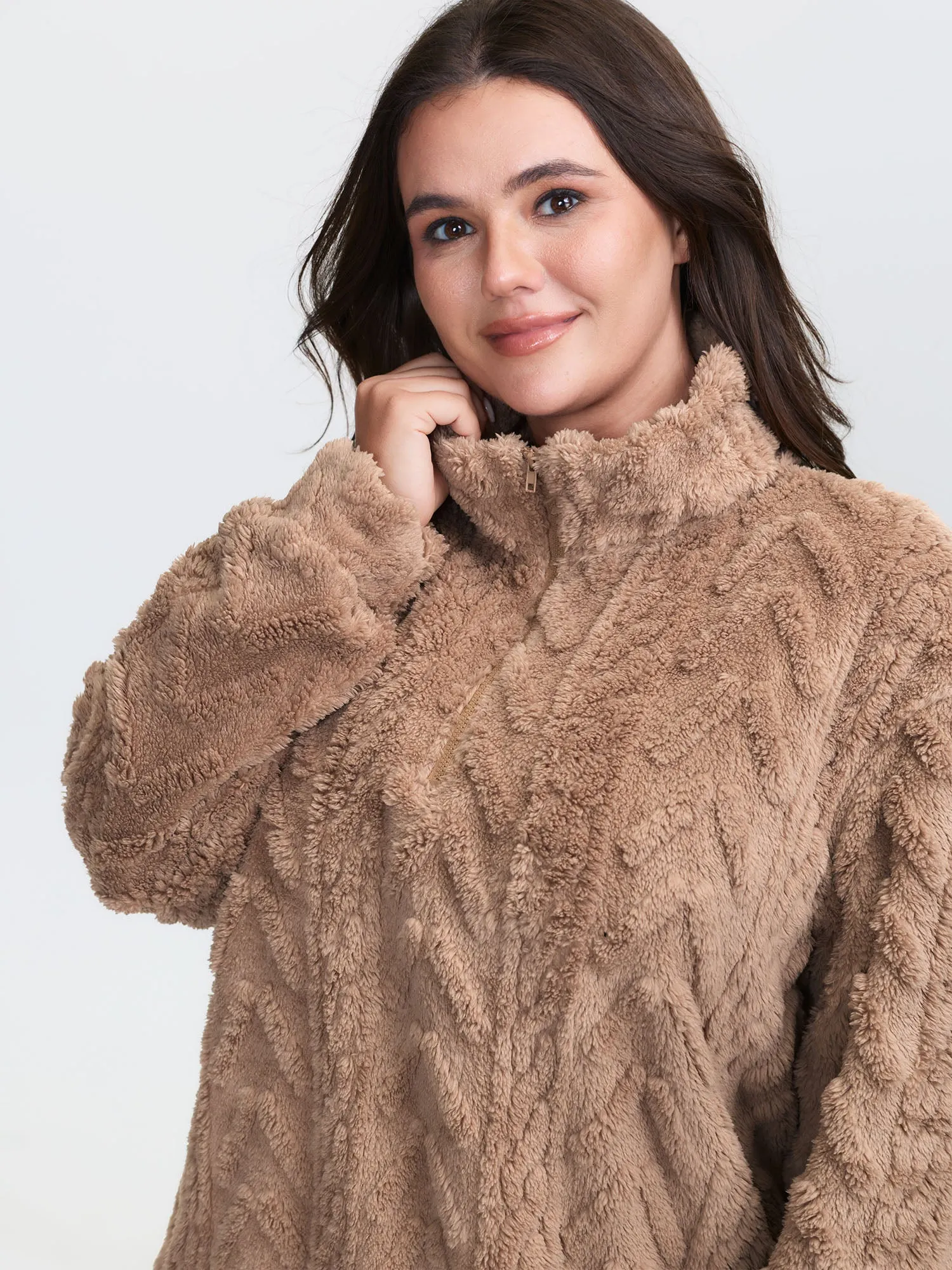 Textured Half-Zipper Drop Shoulder Sweatshirt sold by Bloomchic product image thumbnail 3