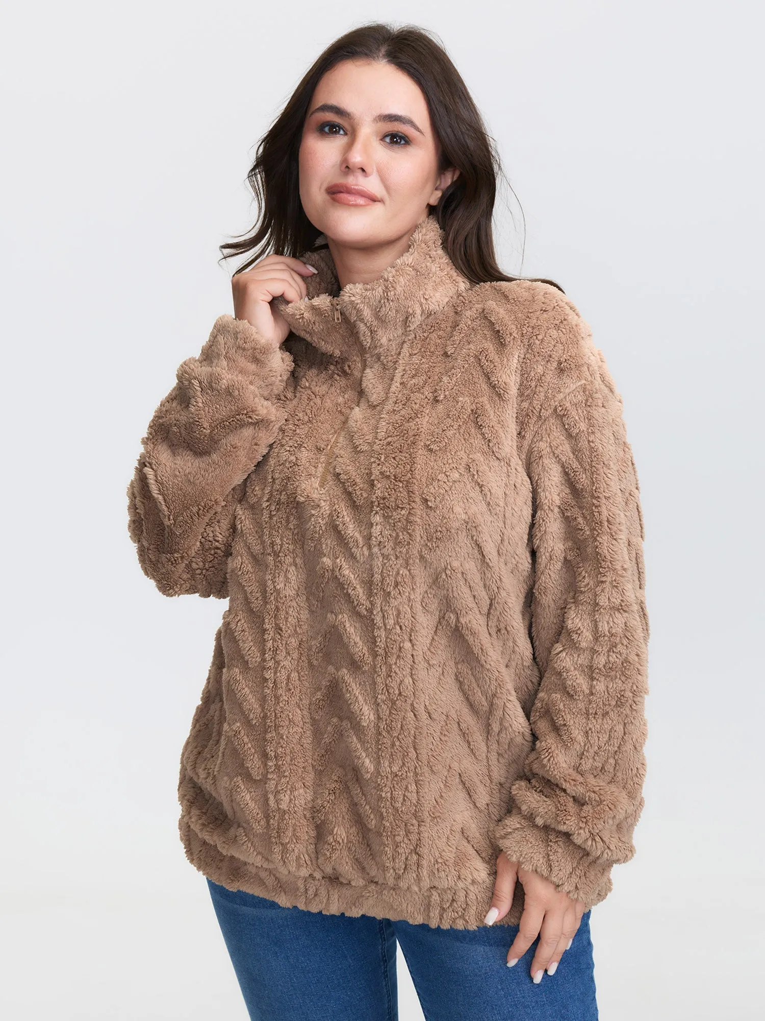 Textured Half-Zipper Drop Shoulder Sweatshirt sold by Bloomchic