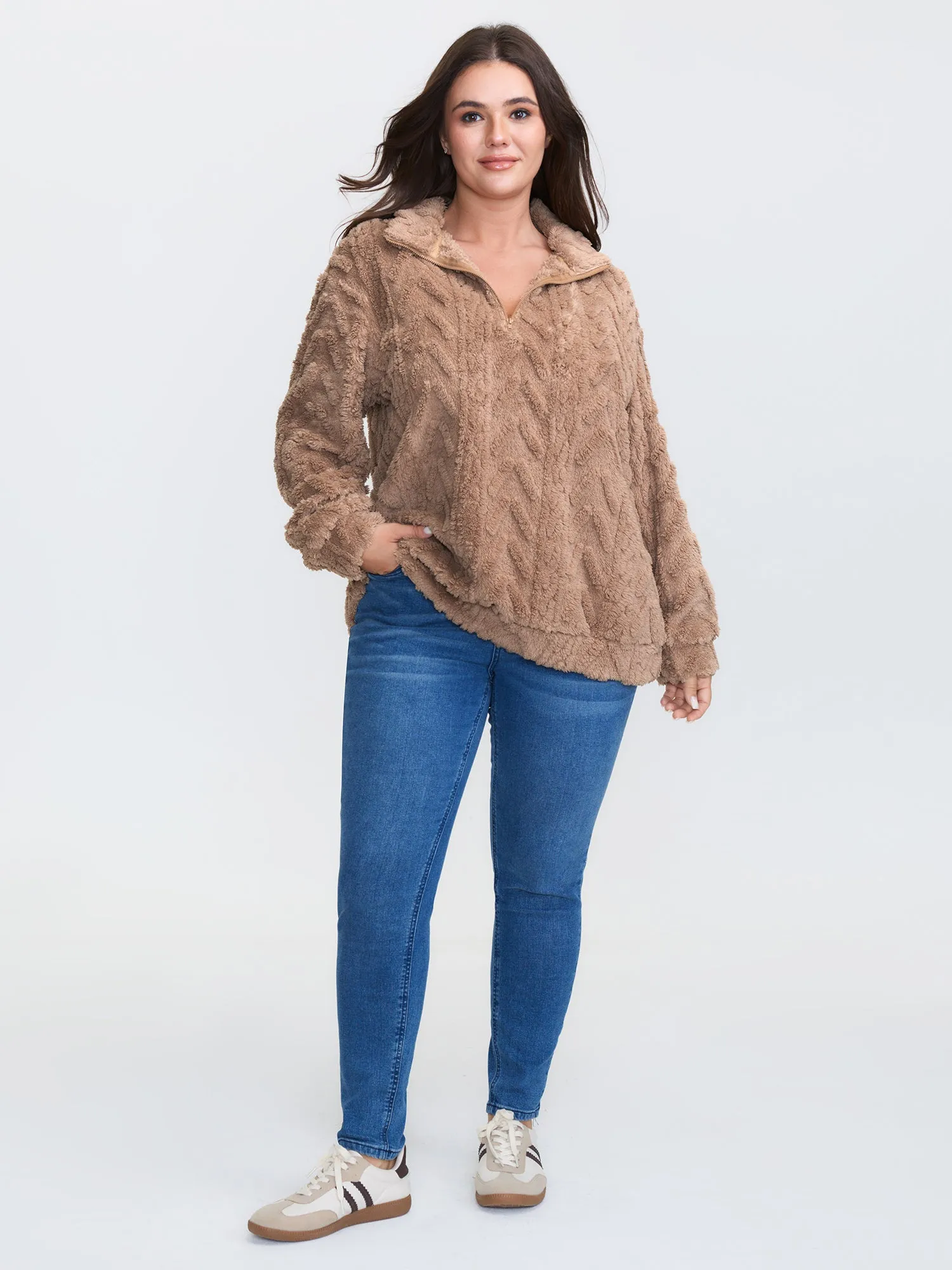 Textured Half-Zipper Drop Shoulder Sweatshirt sold by Bloomchic product image thumbnail 2