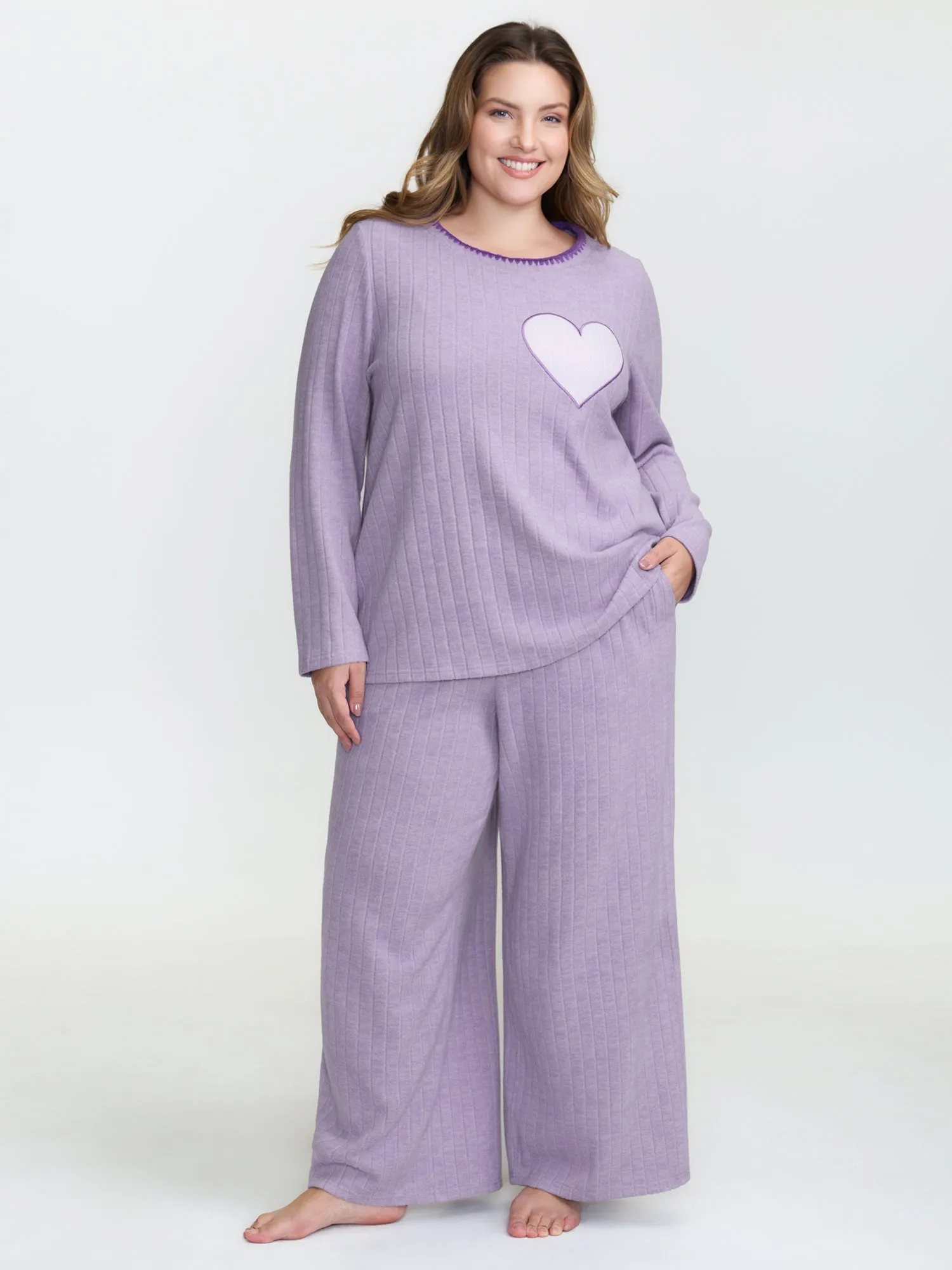 Pastel Hearts Brushed Ribbed Embroidered Lounge Top sold by Bloomchic product image thumbnail 3