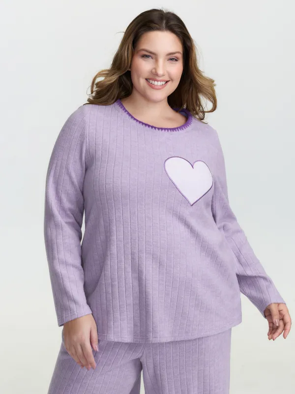 Pastel Hearts Brushed Ribbed Embroidered Lounge Top sold by Bloomchic