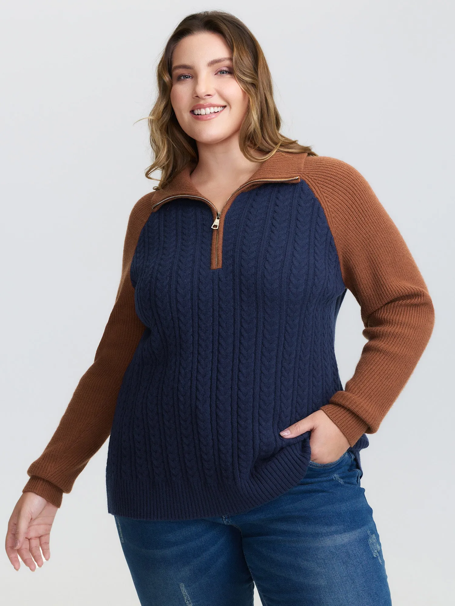 Supersoft Colorblock Half Zipper Pullover sold by Bloomchic