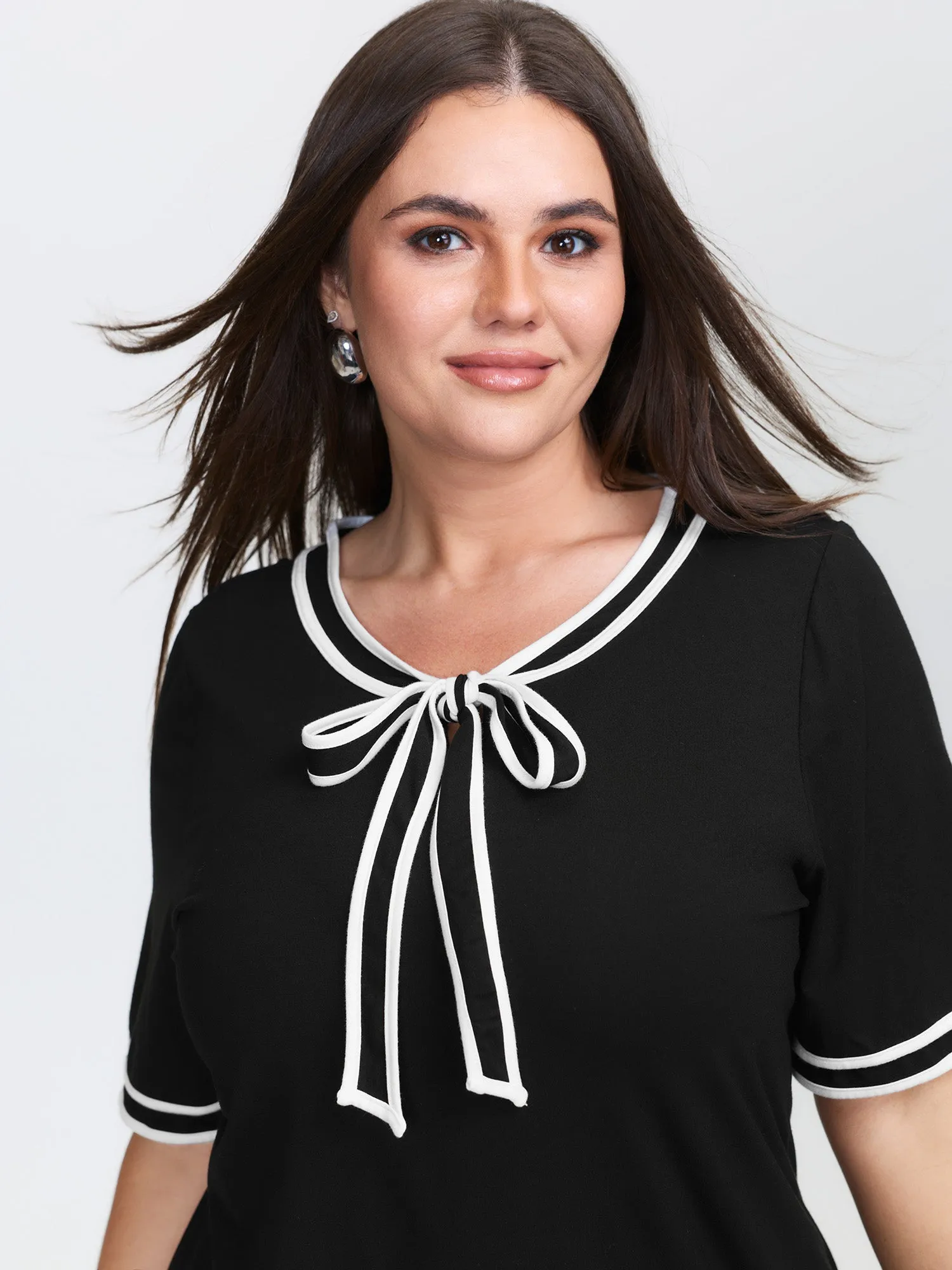 Supersoft Sailor Neck-Tie Contrast Knit Top sold by Bloomchic product image thumbnail 3