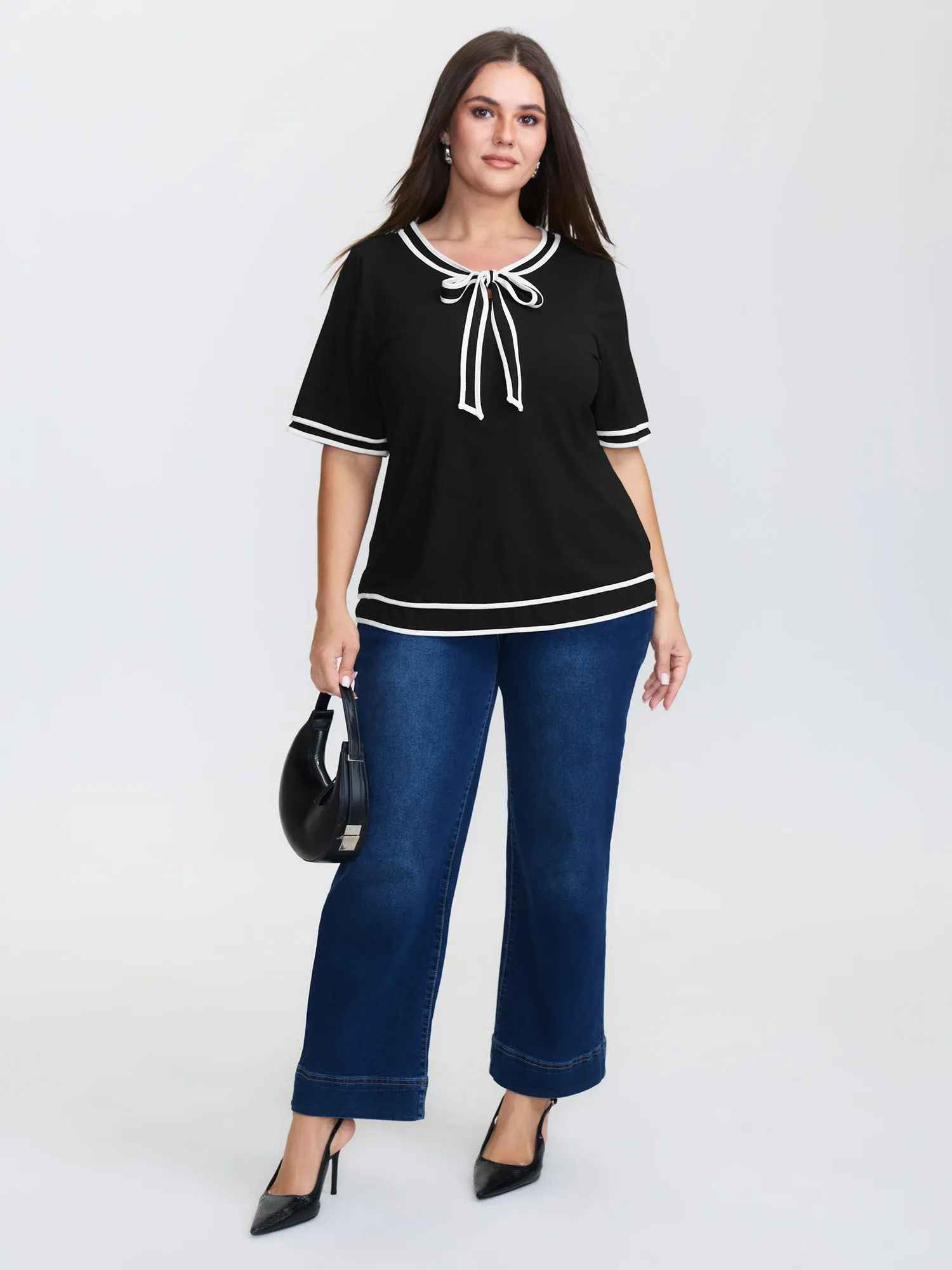Supersoft Sailor Neck-Tie Contrast Knit Top sold by Bloomchic product image thumbnail 2