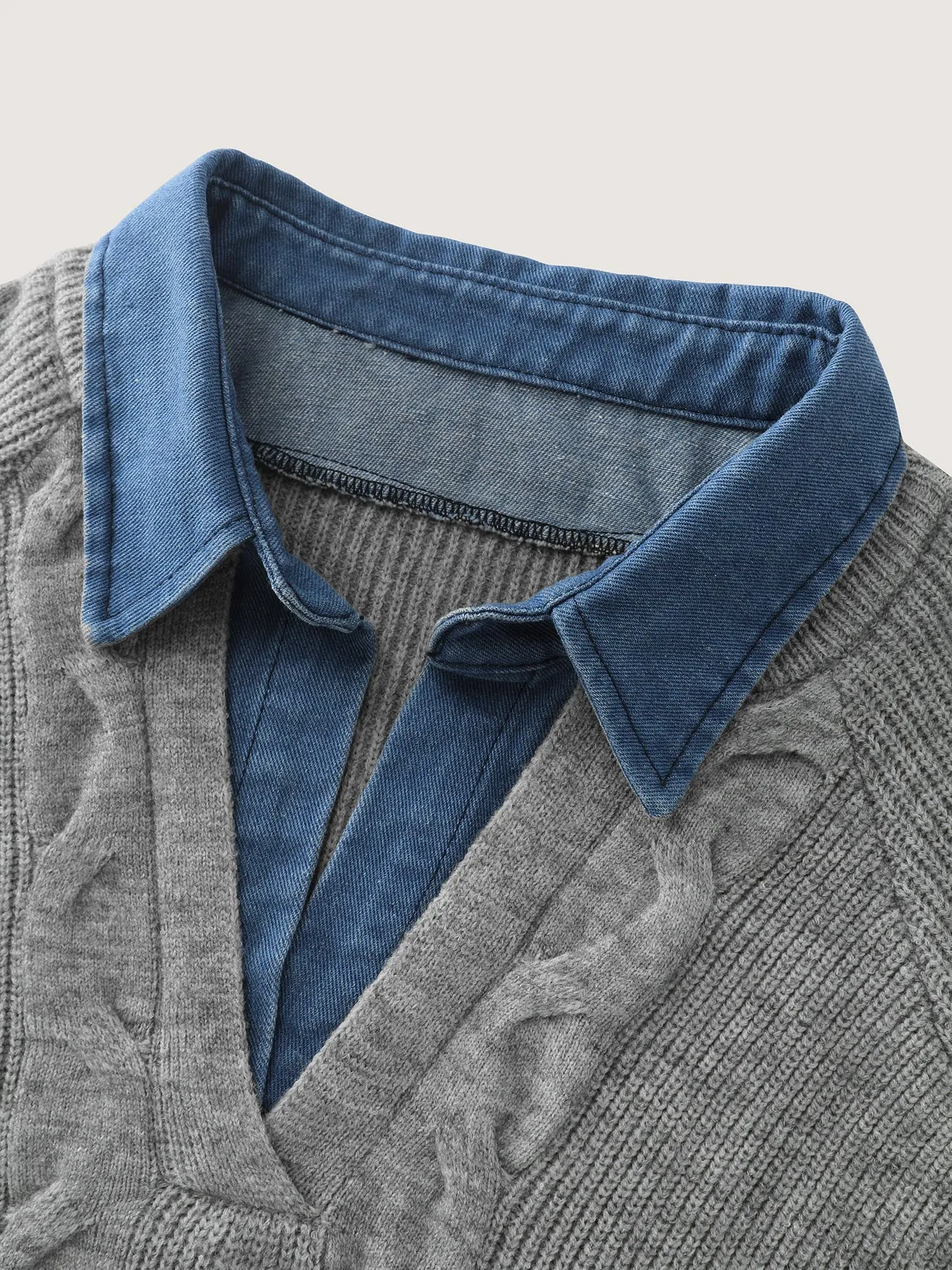 Supersoft Color Contrast Collar Textured Pullover sold by Bloomchic product image thumbnail 5