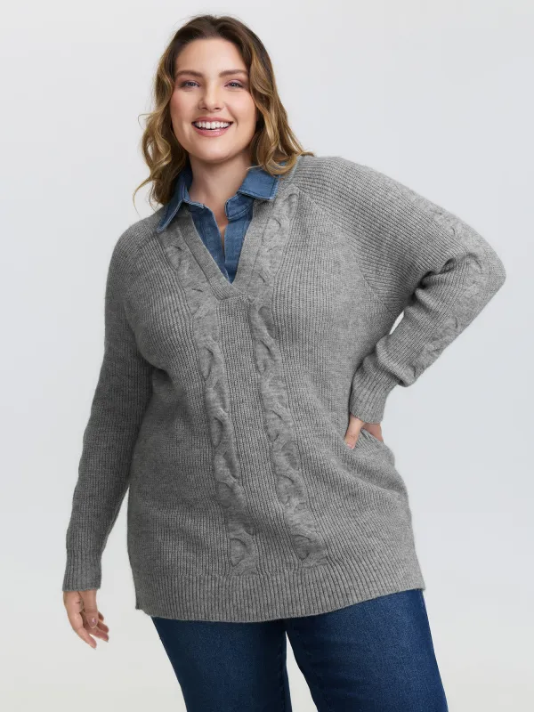 Supersoft Color Contrast Collar Textured Pullover sold by Bloomchic