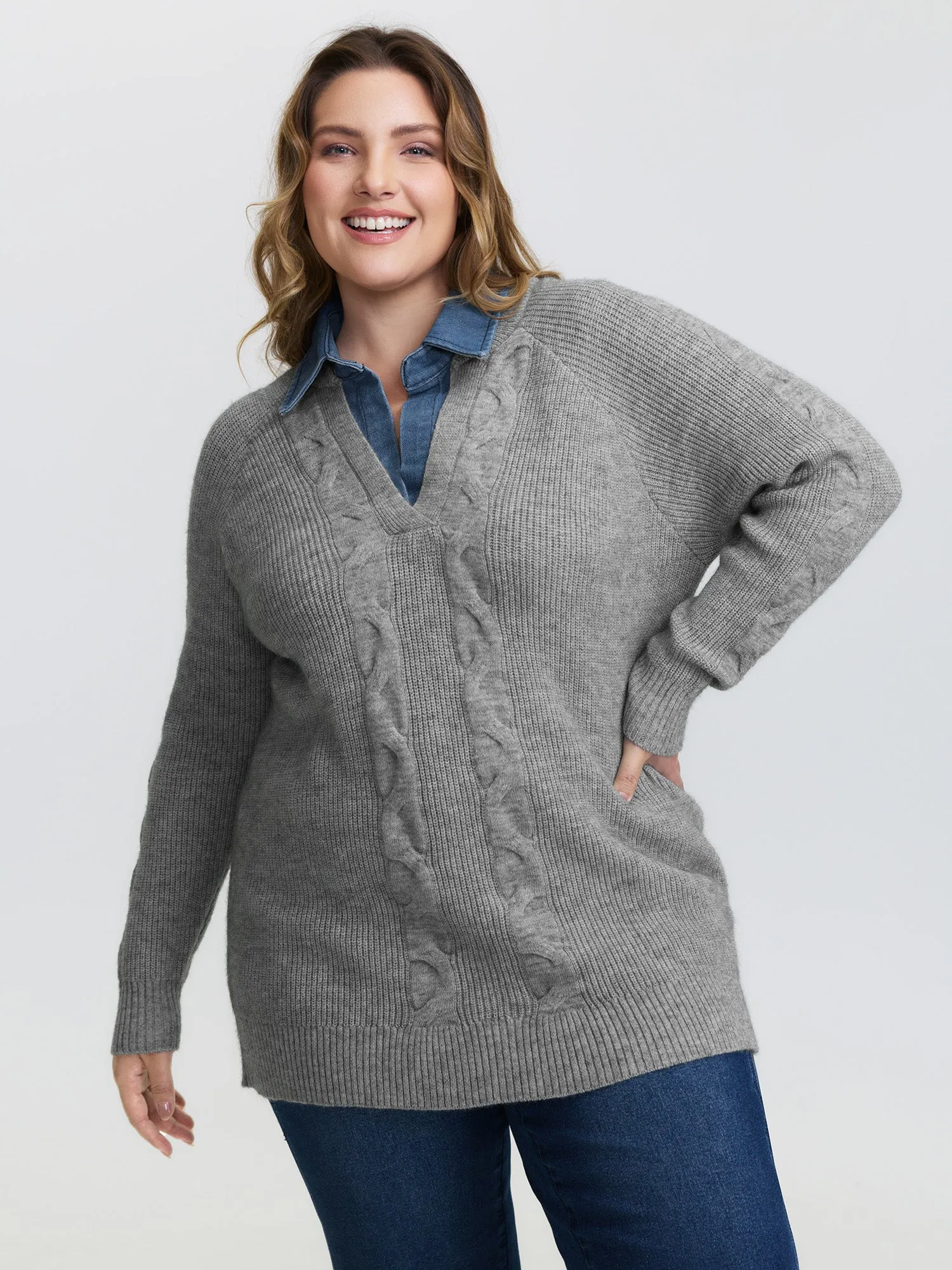 Supersoft Color Contrast Collar Textured Pullover sold by Bloomchic