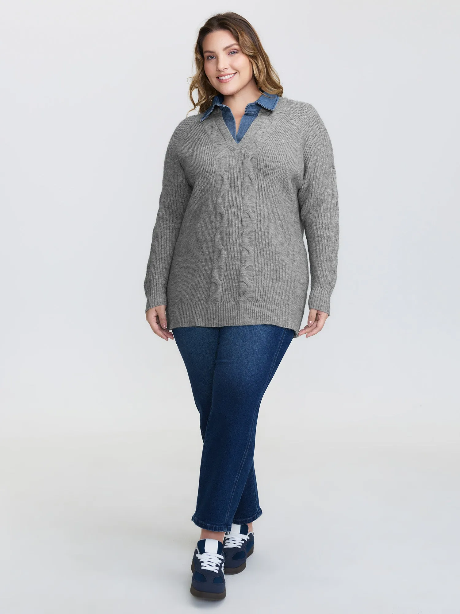 Supersoft Color Contrast Collar Textured Pullover sold by Bloomchic product image thumbnail 2