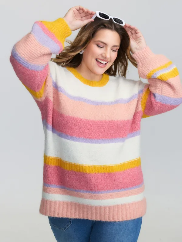 Colorblock Textured Ribbed Hem Pullover sold by Bloomchic
