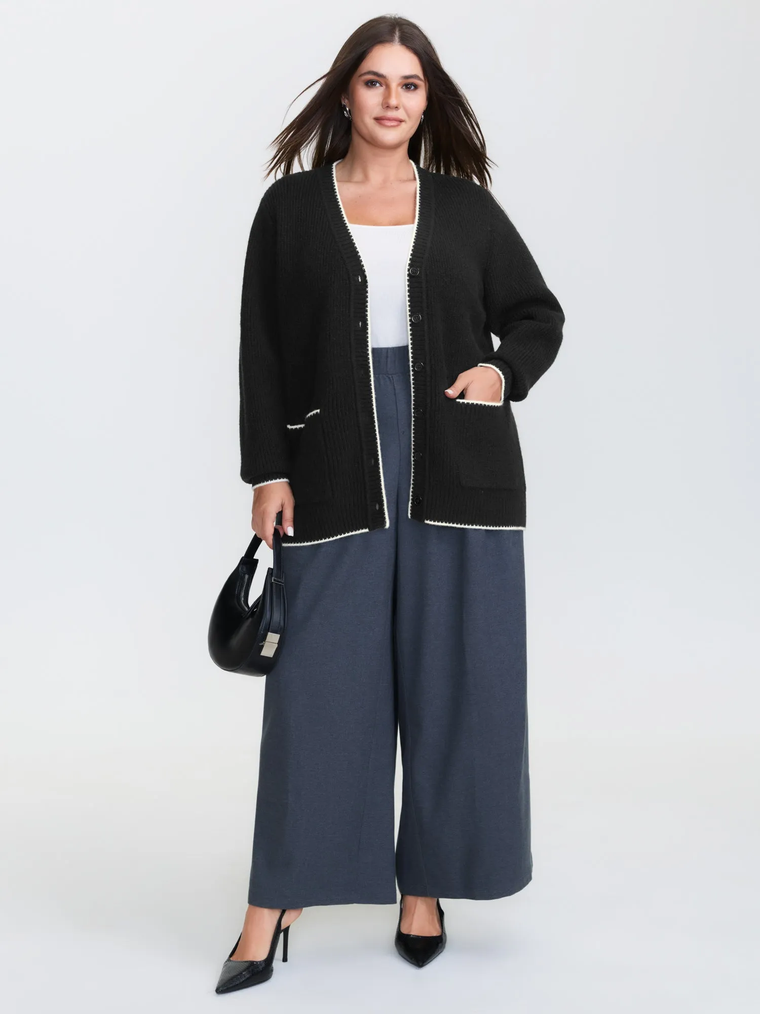 Color Contrast Edged V-Neck Knit Cardigan sold by Bloomchic product image thumbnail 2