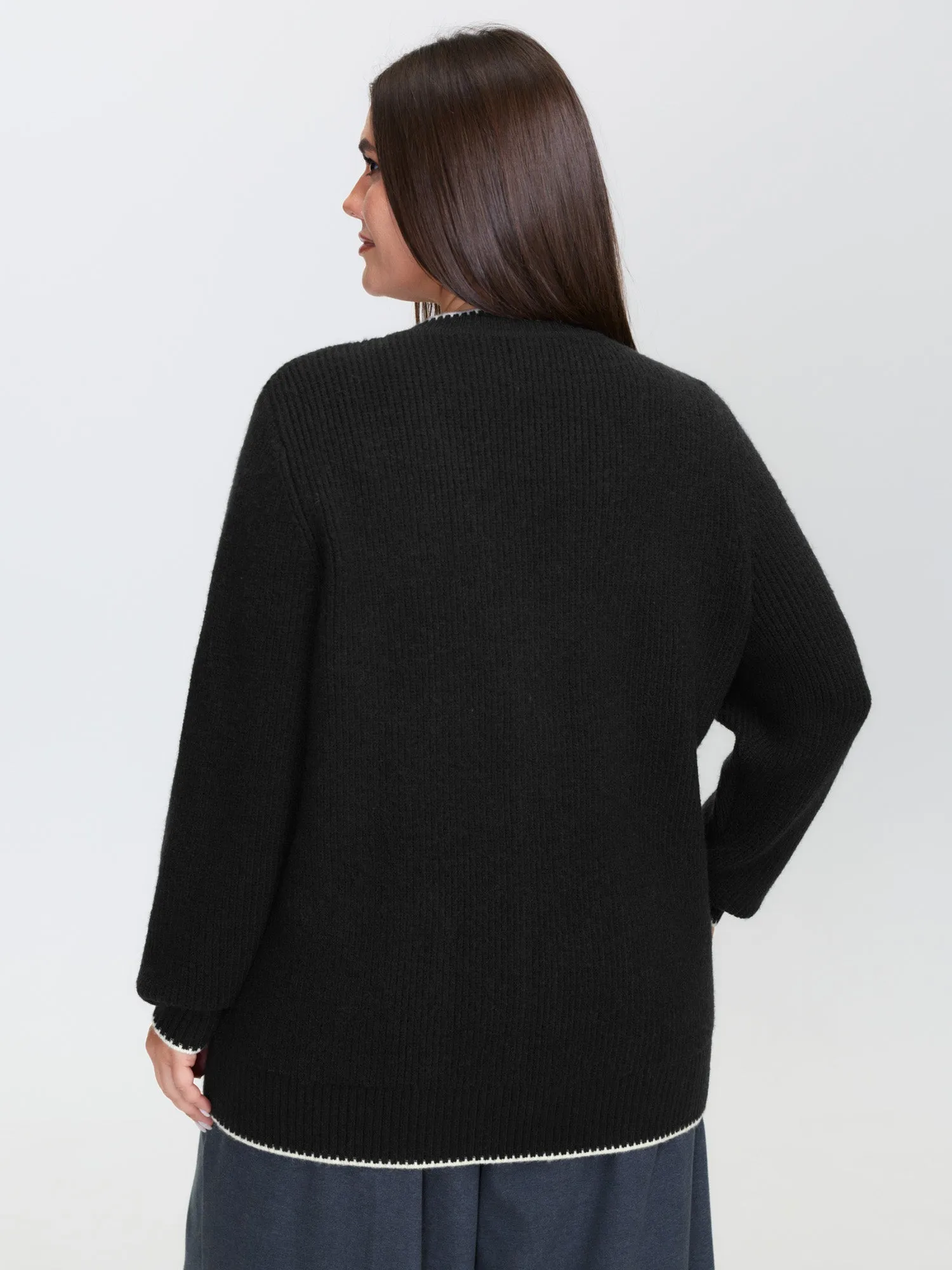 Color Contrast Edged V-Neck Knit Cardigan sold by Bloomchic product image thumbnail 4