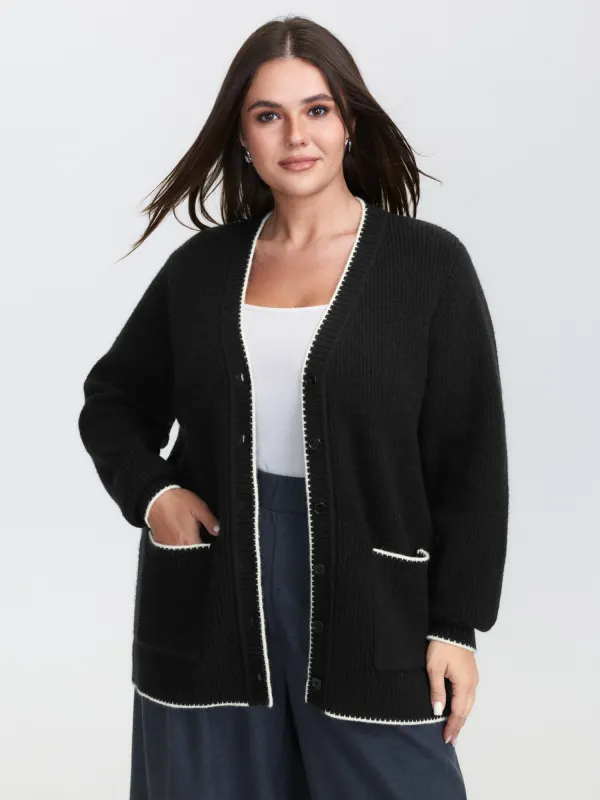 Color Contrast Edged V-Neck Knit Cardigan sold by Bloomchic