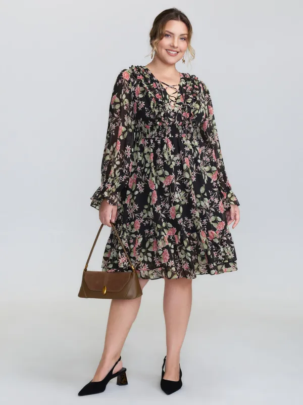 Floral Pockets Adjustable Shirred Midi Dress sold by Bloomchic