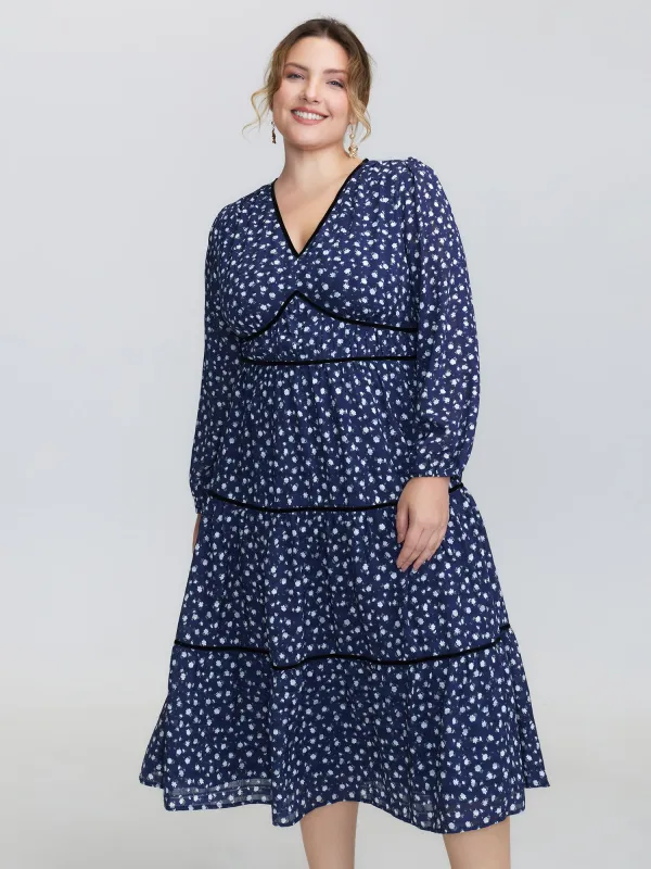 Floral Print Tiered V-Neck Midi Dress sold by Bloomchic