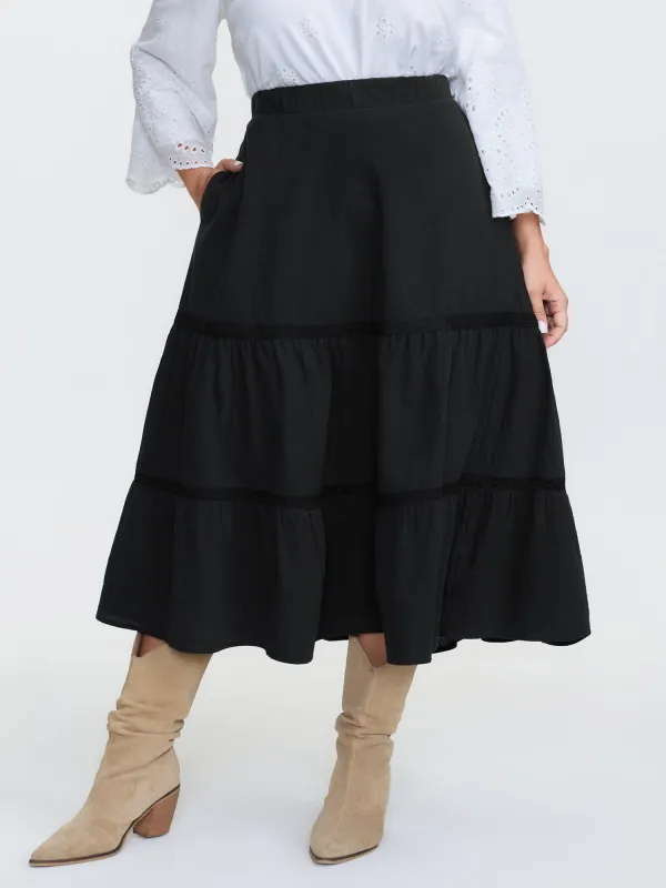 Tiered Solid Contrast Midi Skirt sold by Bloomchic