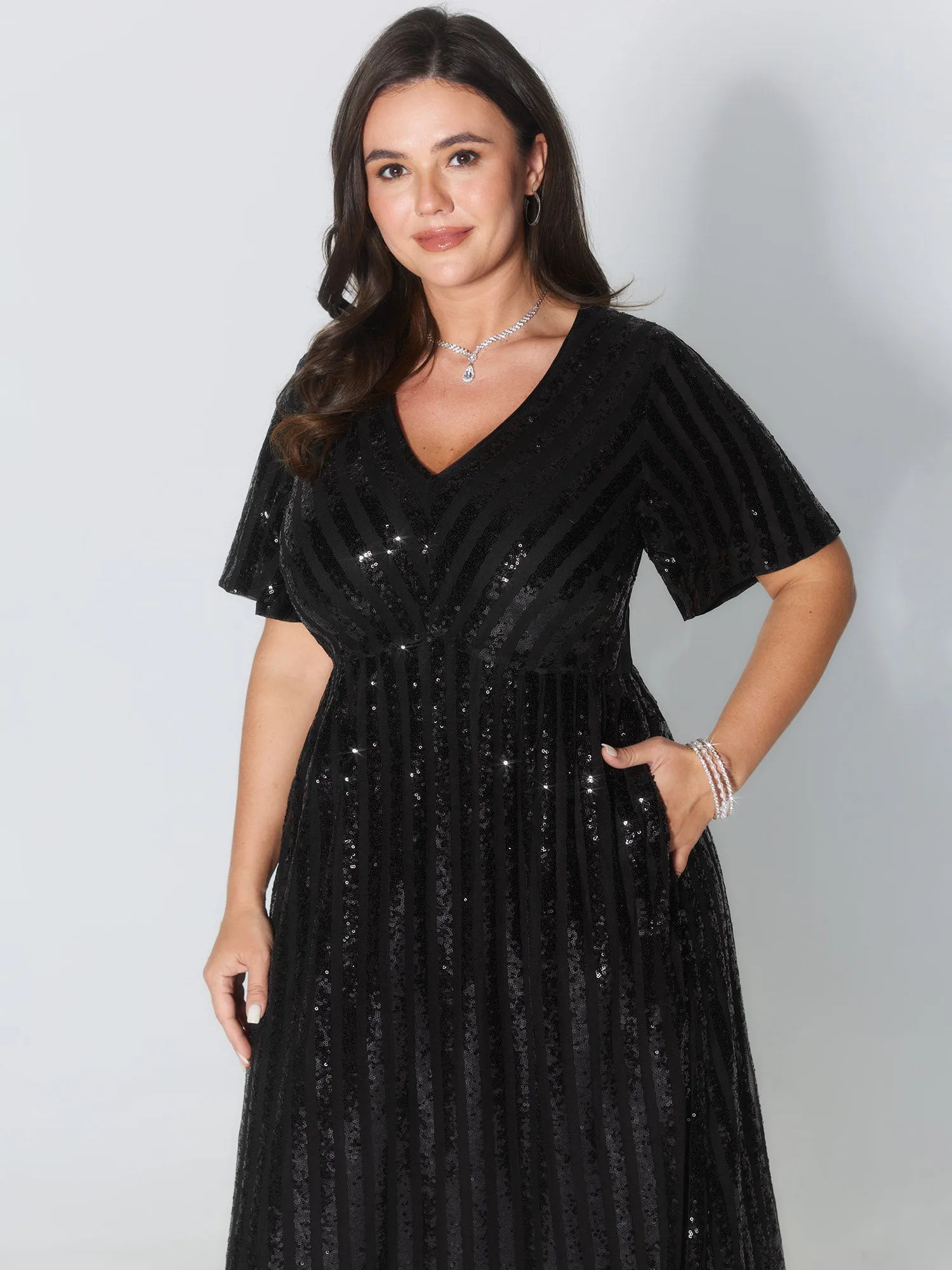 Shimmery Sequin V-Neck Midi Dress sold by Bloomchic product image thumbnail 3