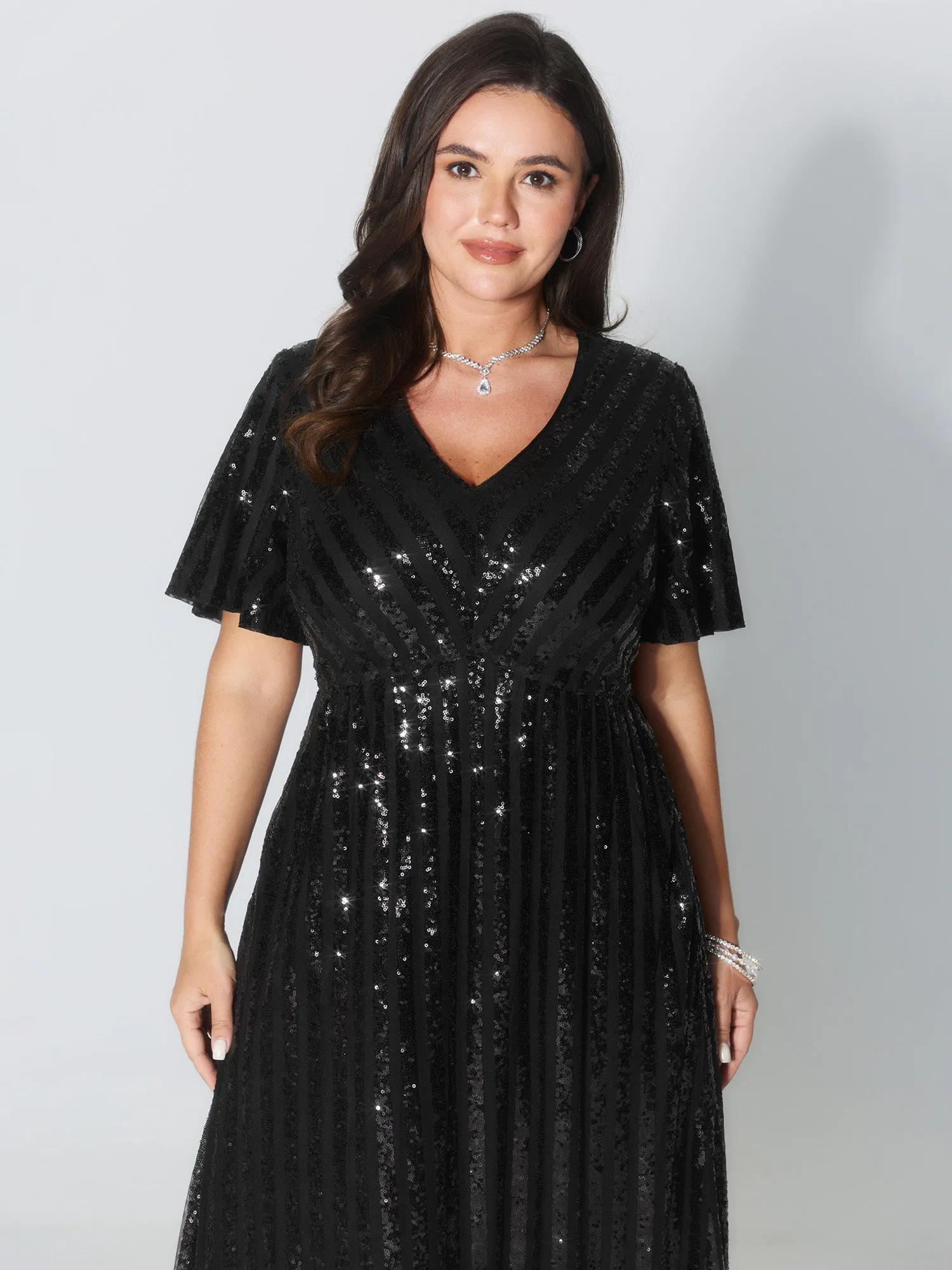 Shimmery Sequin V-Neck Midi Dress sold by Bloomchic product image thumbnail 2
