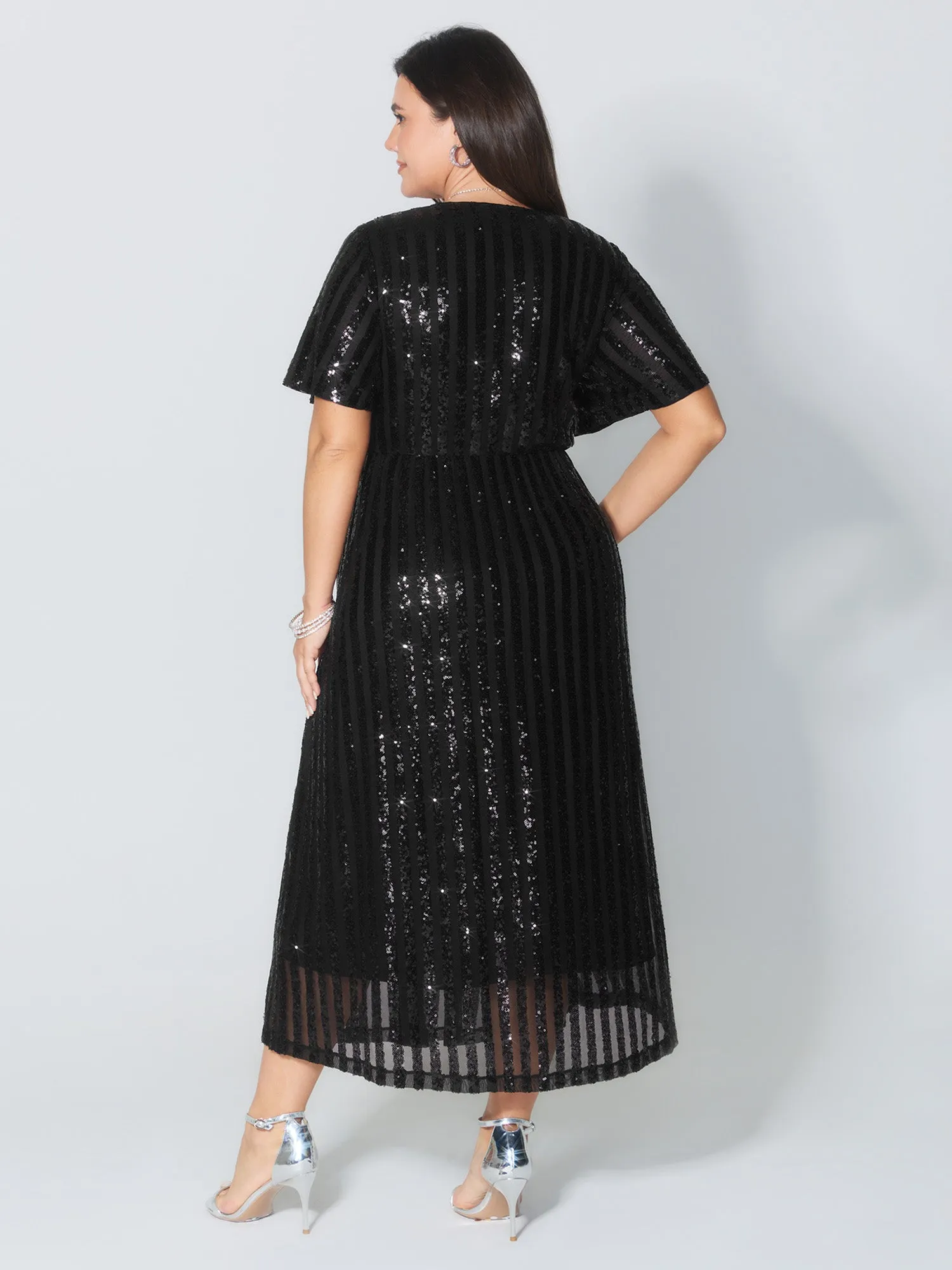 Shimmery Sequin V-Neck Midi Dress sold by Bloomchic product image thumbnail 4