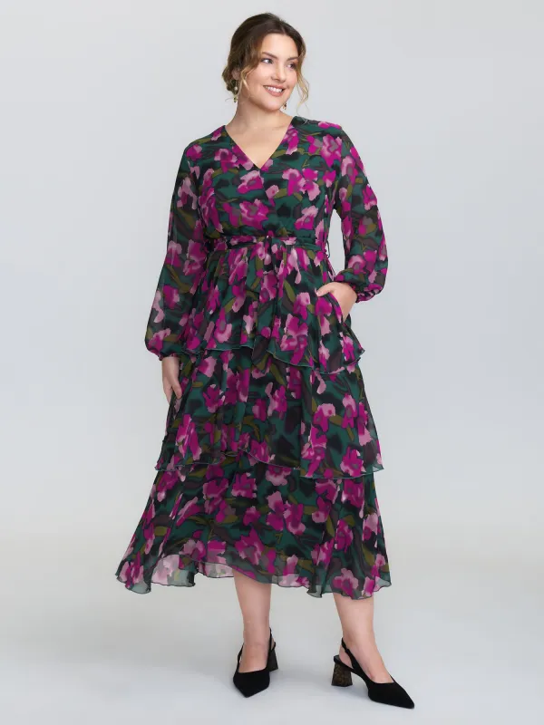 Abstract Floral Print Layered Pockets Midi Dress sold by Bloomchic