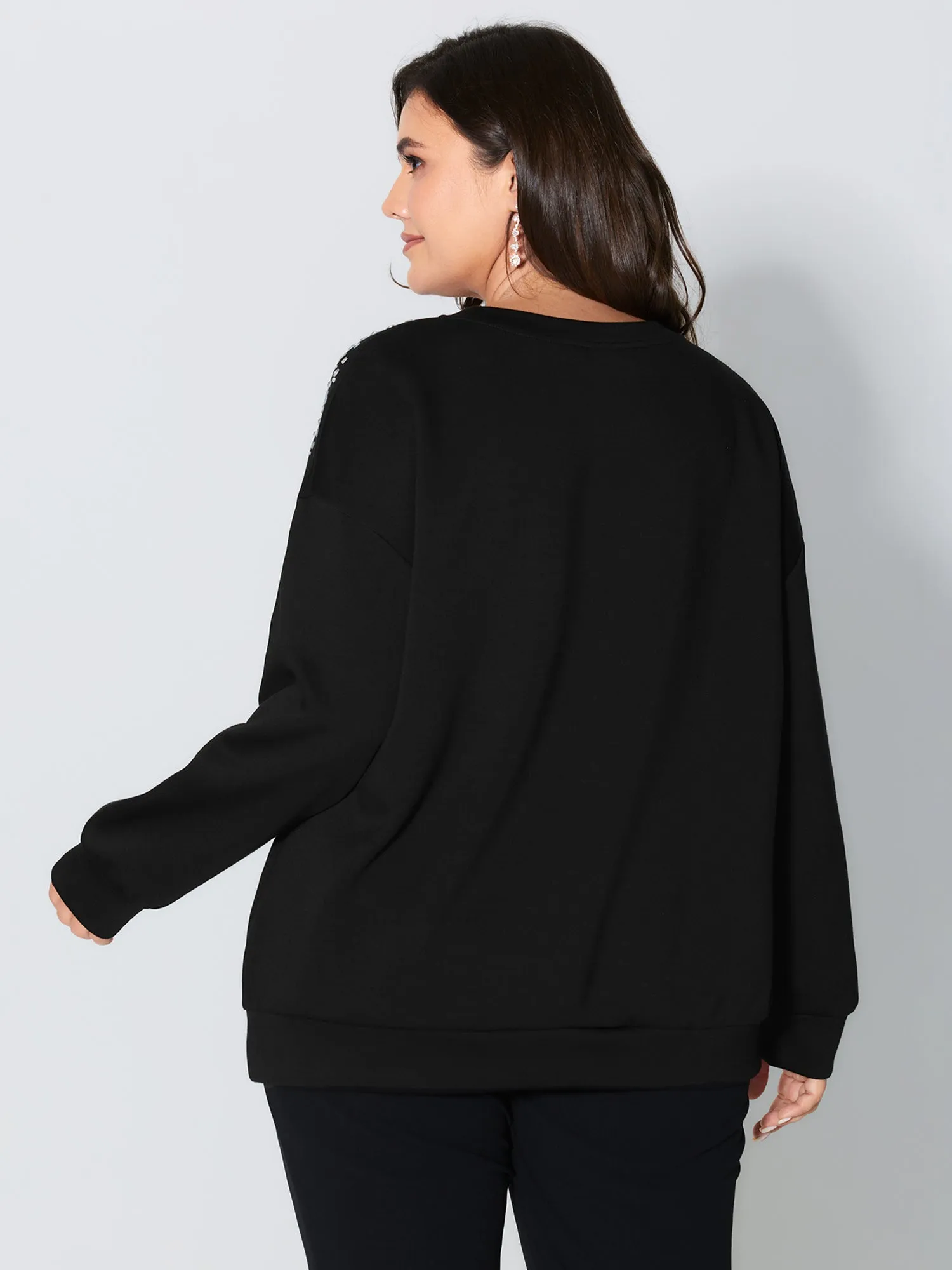 Rhinestone Relaxed-Fit Round Neck Sweatshirt sold by Bloomchic product image thumbnail 4