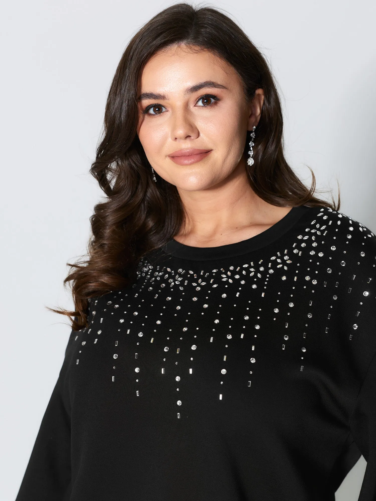 Rhinestone Relaxed-Fit Round Neck Sweatshirt sold by Bloomchic product image thumbnail 3