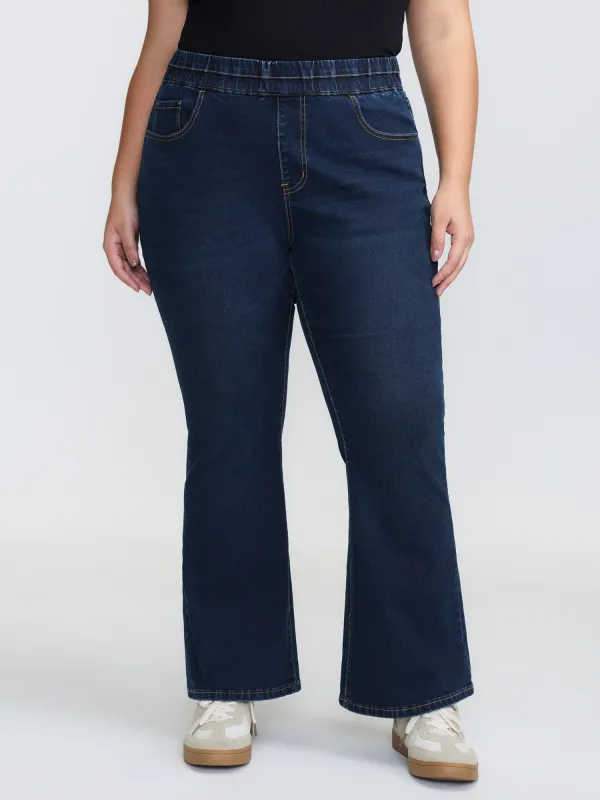 Elastic Waistband Flare Hem Jeans sold by Bloomchic