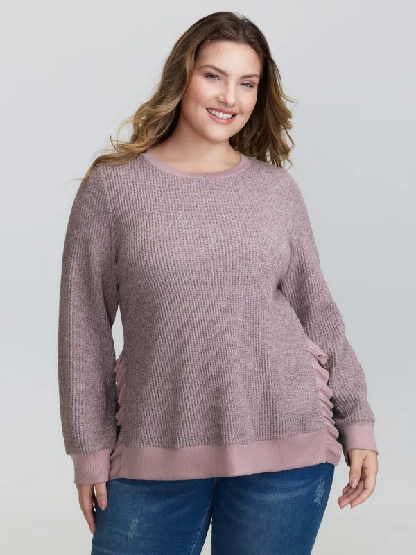 Textured Round Neck Ribbed Hem Sweatshirt sold by Bloomchic