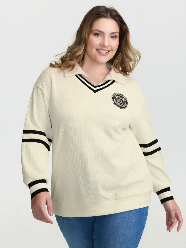 Colorblock Embroidery Zipper Sweatshirt sold by Bloomchic