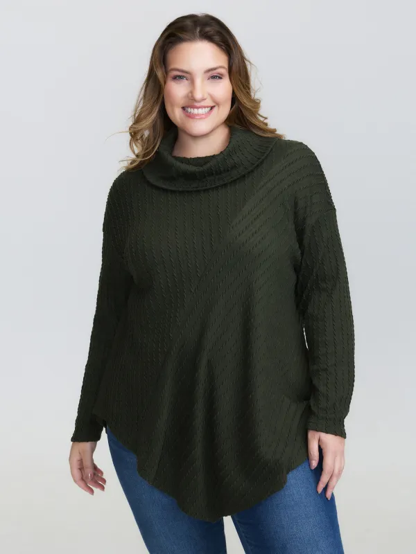 Twisted Texture Turtleneck Curvy Hem Sweatshirt sold by Bloomchic
